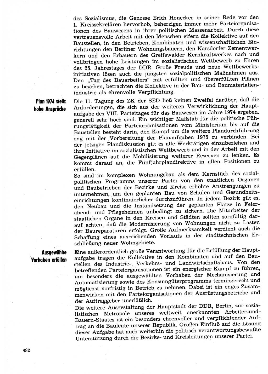 Neuer Weg (NW), Organ des Zentralkomitees (ZK) der SED (Sozialistische Einheitspartei Deutschlands) für Fragen des Parteilebens, 29. Jahrgang [Deutsche Demokratische Republik (DDR)] 1974, Seite 482 (NW ZK SED DDR 1974, S. 482)