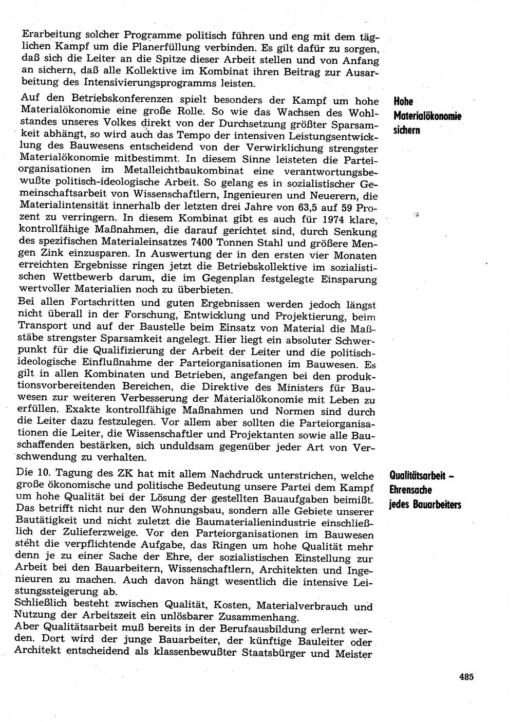 Neuer Weg (NW), Organ des Zentralkomitees (ZK) der SED (Sozialistische Einheitspartei Deutschlands) für Fragen des Parteilebens, 29. Jahrgang [Deutsche Demokratische Republik (DDR)] 1974, Seite 485 (NW ZK SED DDR 1974, S. 485)