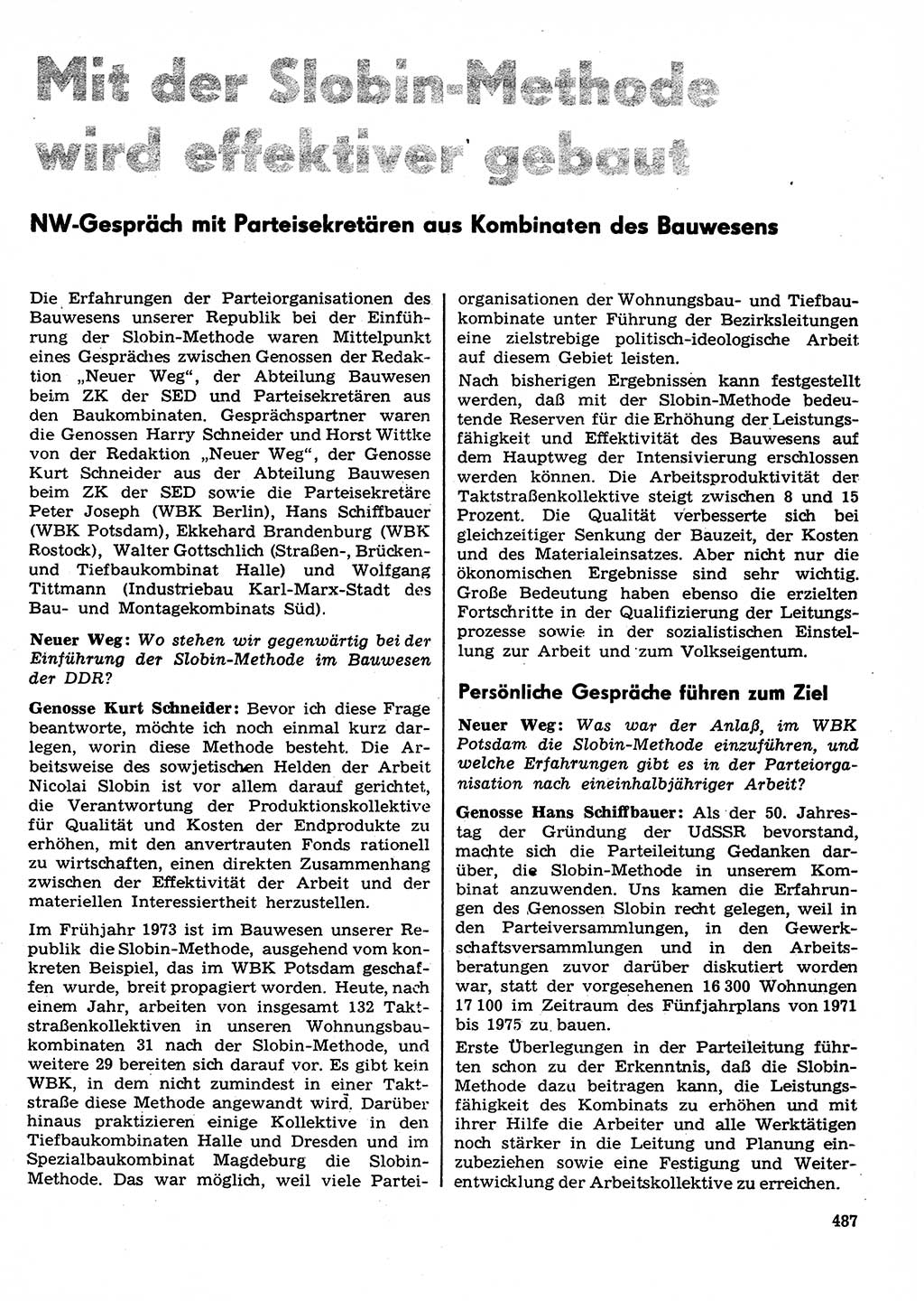 Neuer Weg (NW), Organ des Zentralkomitees (ZK) der SED (Sozialistische Einheitspartei Deutschlands) für Fragen des Parteilebens, 29. Jahrgang [Deutsche Demokratische Republik (DDR)] 1974, Seite 487 (NW ZK SED DDR 1974, S. 487)