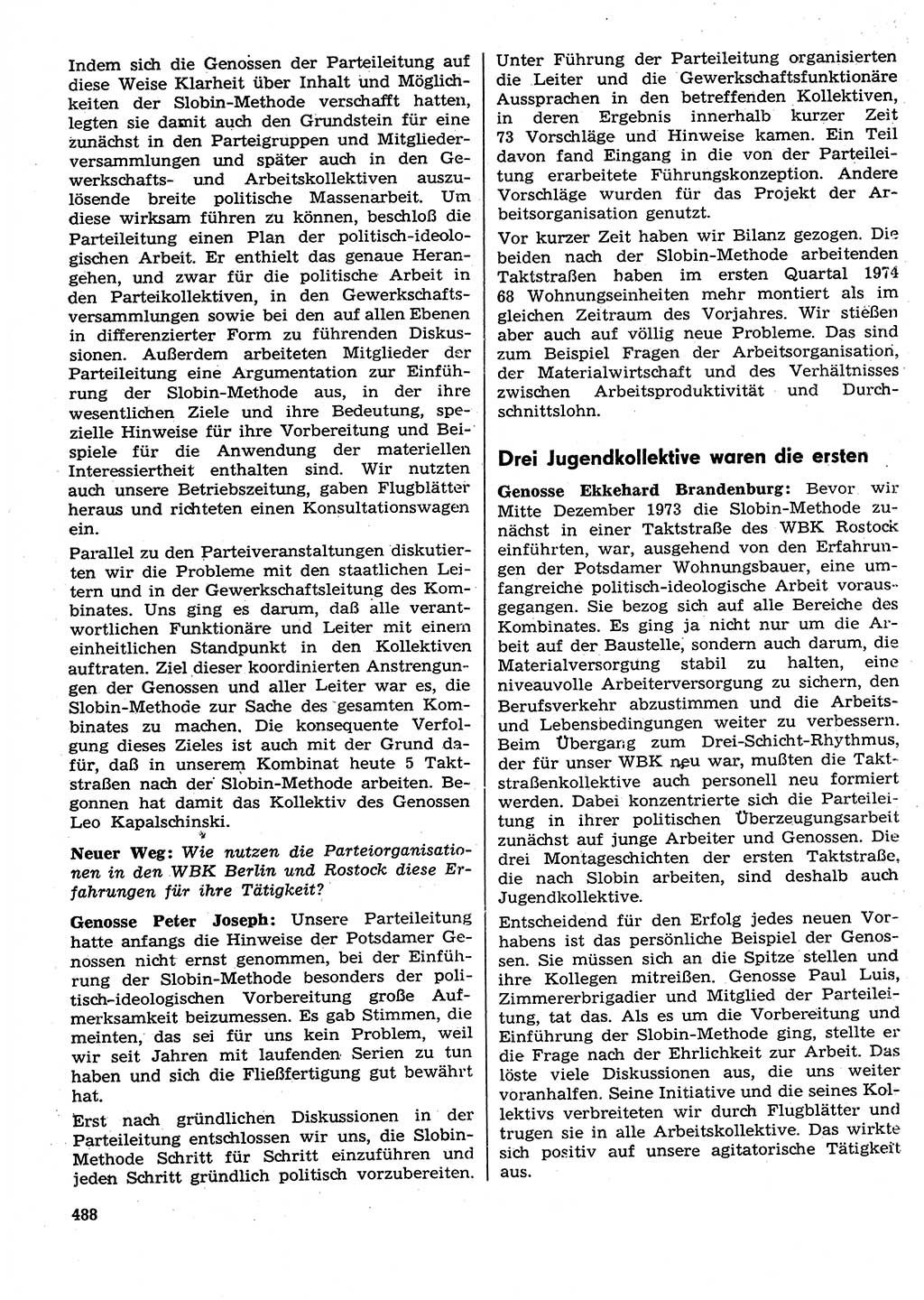 Neuer Weg (NW), Organ des Zentralkomitees (ZK) der SED (Sozialistische Einheitspartei Deutschlands) für Fragen des Parteilebens, 29. Jahrgang [Deutsche Demokratische Republik (DDR)] 1974, Seite 488 (NW ZK SED DDR 1974, S. 488)
