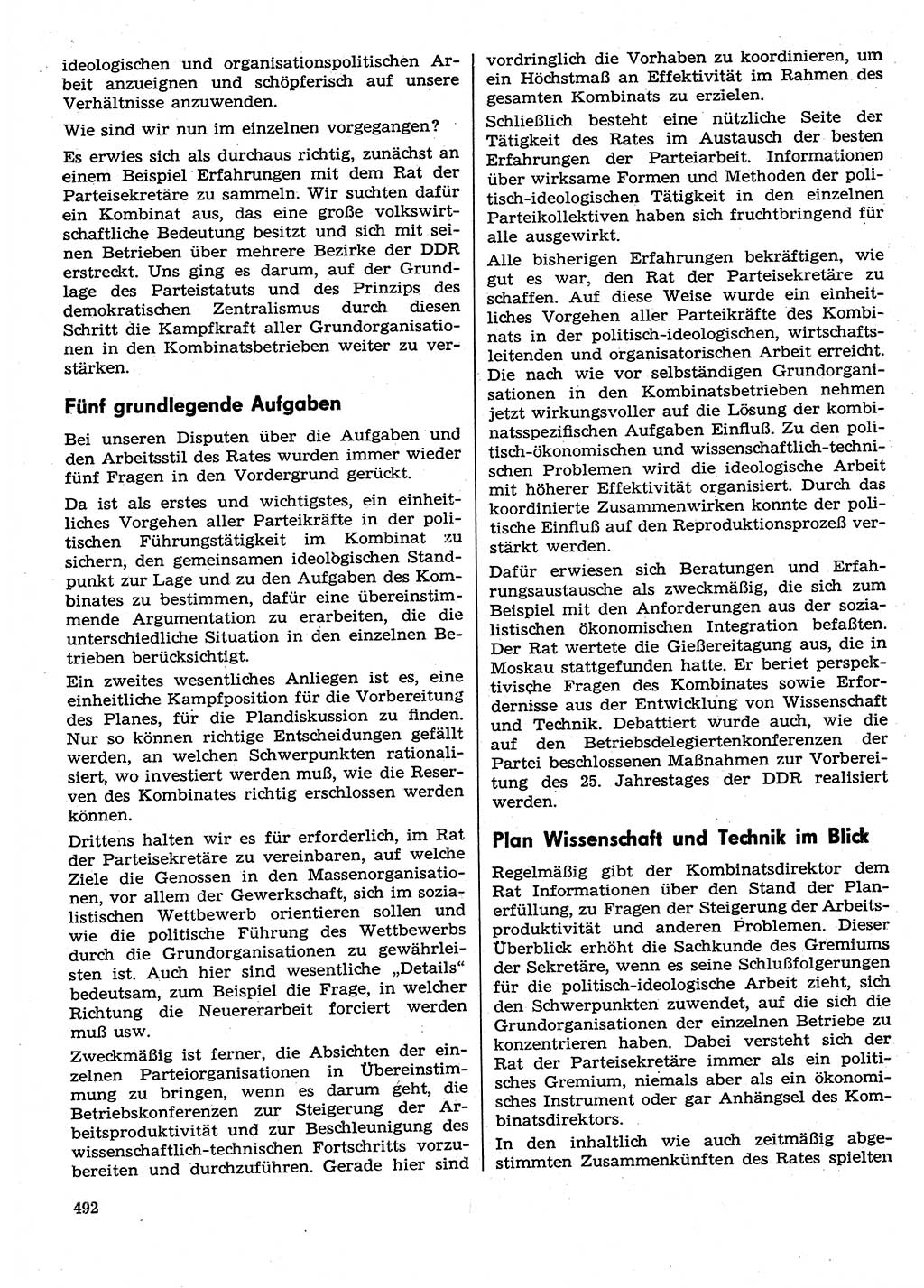 Neuer Weg (NW), Organ des Zentralkomitees (ZK) der SED (Sozialistische Einheitspartei Deutschlands) für Fragen des Parteilebens, 29. Jahrgang [Deutsche Demokratische Republik (DDR)] 1974, Seite 492 (NW ZK SED DDR 1974, S. 492)