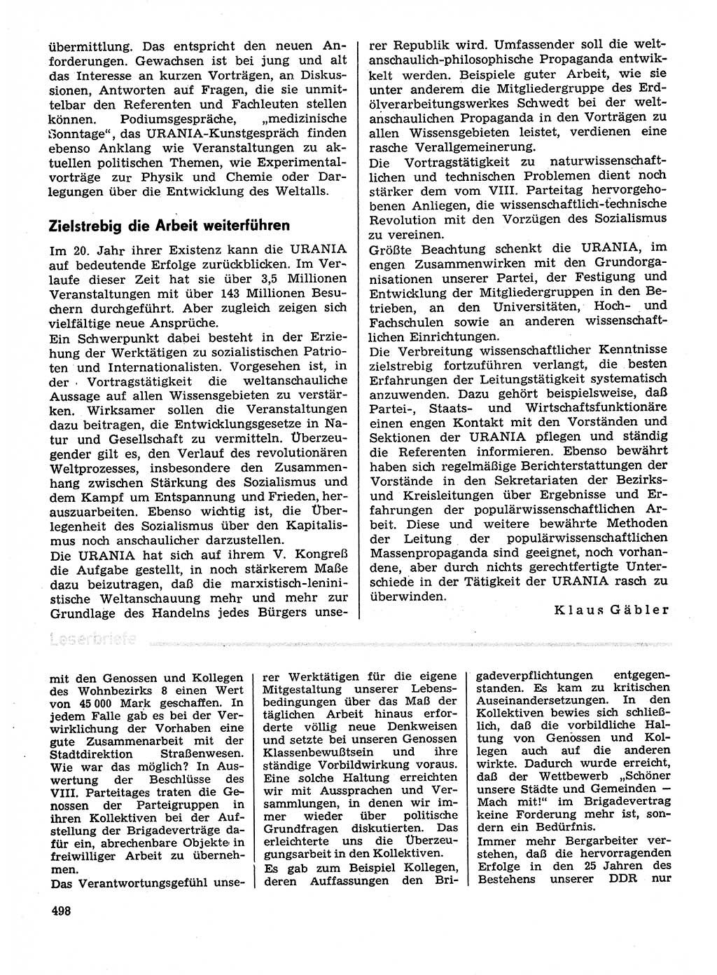 Neuer Weg (NW), Organ des Zentralkomitees (ZK) der SED (Sozialistische Einheitspartei Deutschlands) für Fragen des Parteilebens, 29. Jahrgang [Deutsche Demokratische Republik (DDR)] 1974, Seite 498 (NW ZK SED DDR 1974, S. 498)