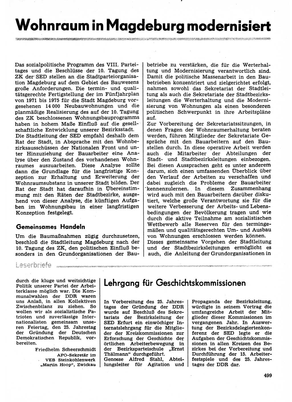 Neuer Weg (NW), Organ des Zentralkomitees (ZK) der SED (Sozialistische Einheitspartei Deutschlands) für Fragen des Parteilebens, 29. Jahrgang [Deutsche Demokratische Republik (DDR)] 1974, Seite 499 (NW ZK SED DDR 1974, S. 499)