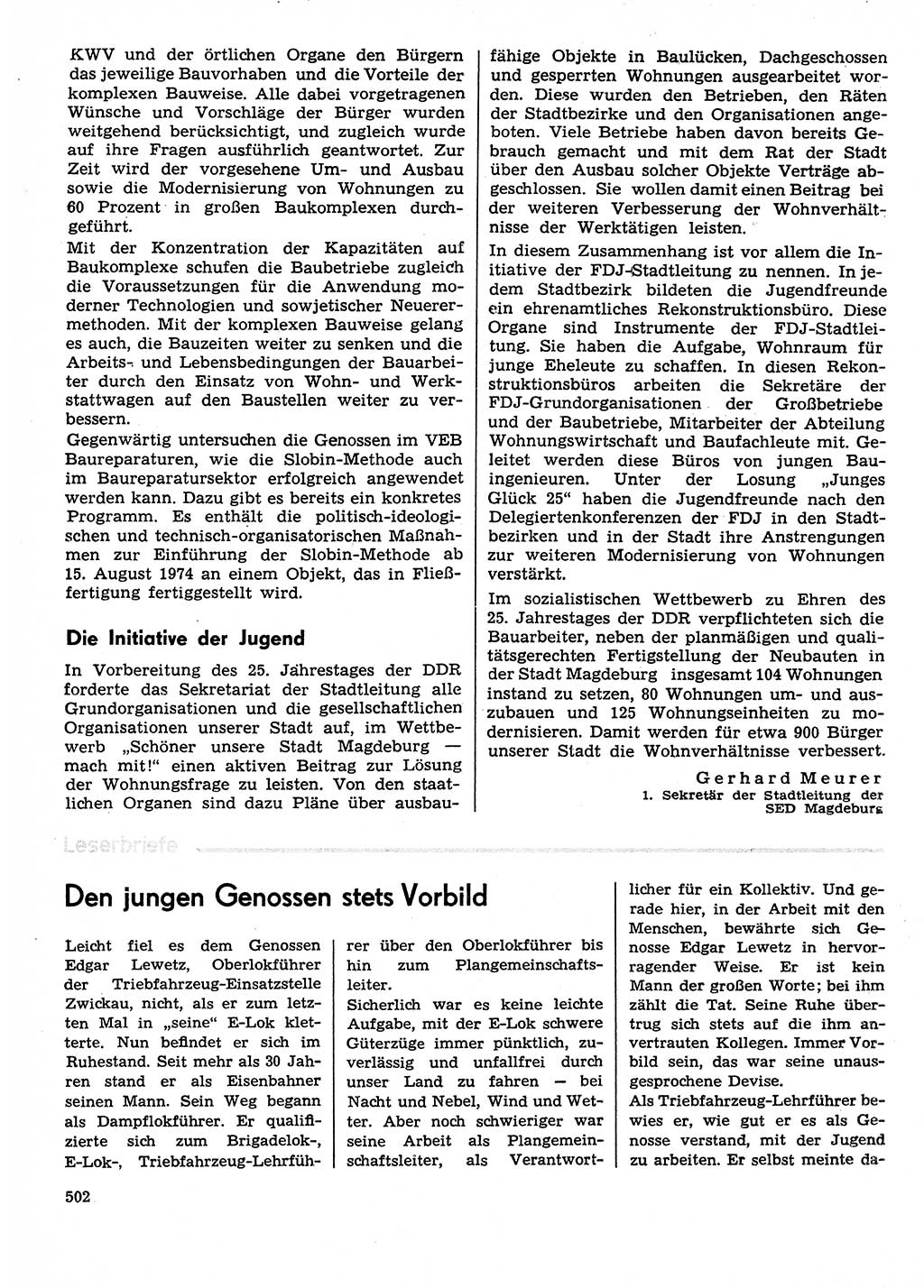 Neuer Weg (NW), Organ des Zentralkomitees (ZK) der SED (Sozialistische Einheitspartei Deutschlands) für Fragen des Parteilebens, 29. Jahrgang [Deutsche Demokratische Republik (DDR)] 1974, Seite 502 (NW ZK SED DDR 1974, S. 502)