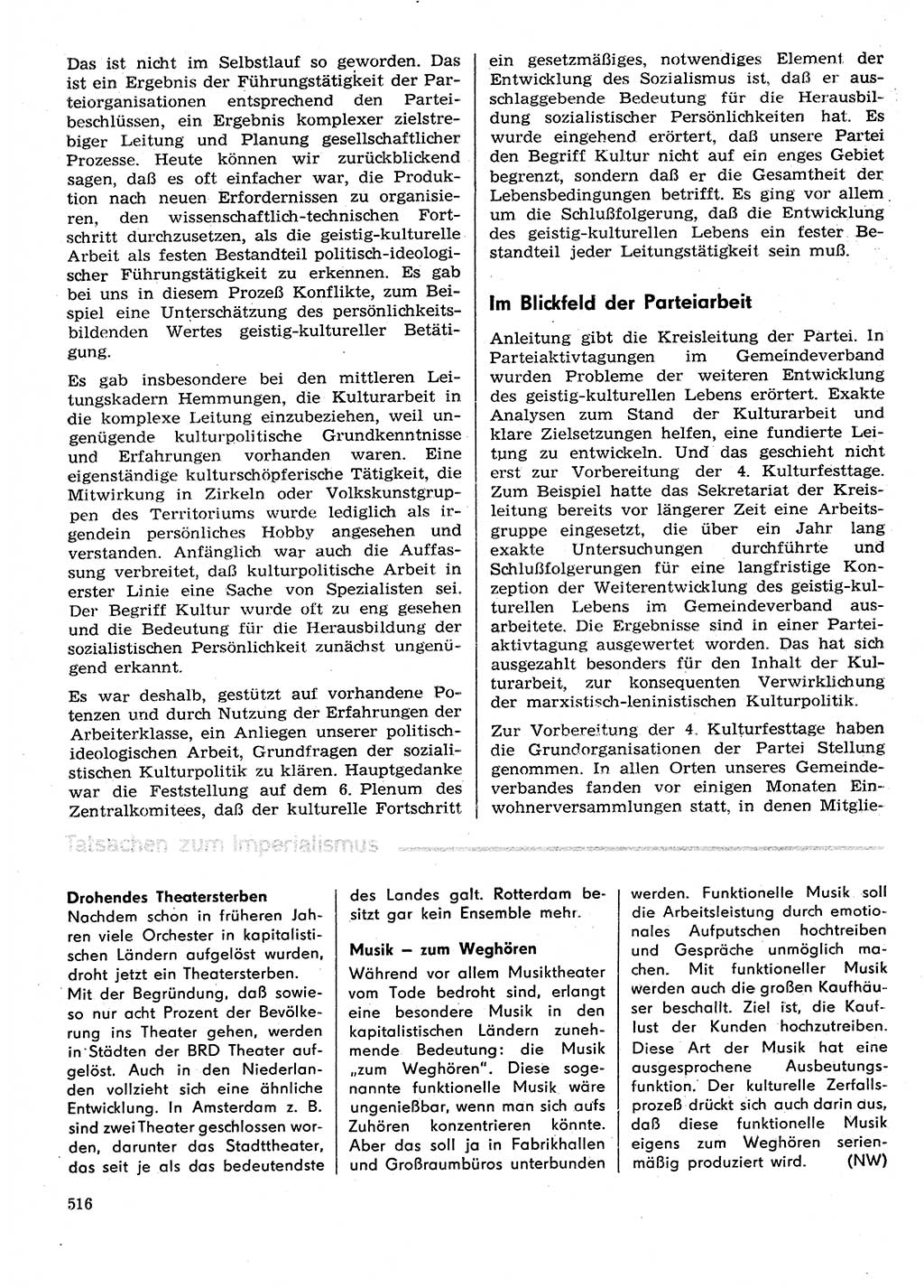 Neuer Weg (NW), Organ des Zentralkomitees (ZK) der SED (Sozialistische Einheitspartei Deutschlands) für Fragen des Parteilebens, 29. Jahrgang [Deutsche Demokratische Republik (DDR)] 1974, Seite 516 (NW ZK SED DDR 1974, S. 516)