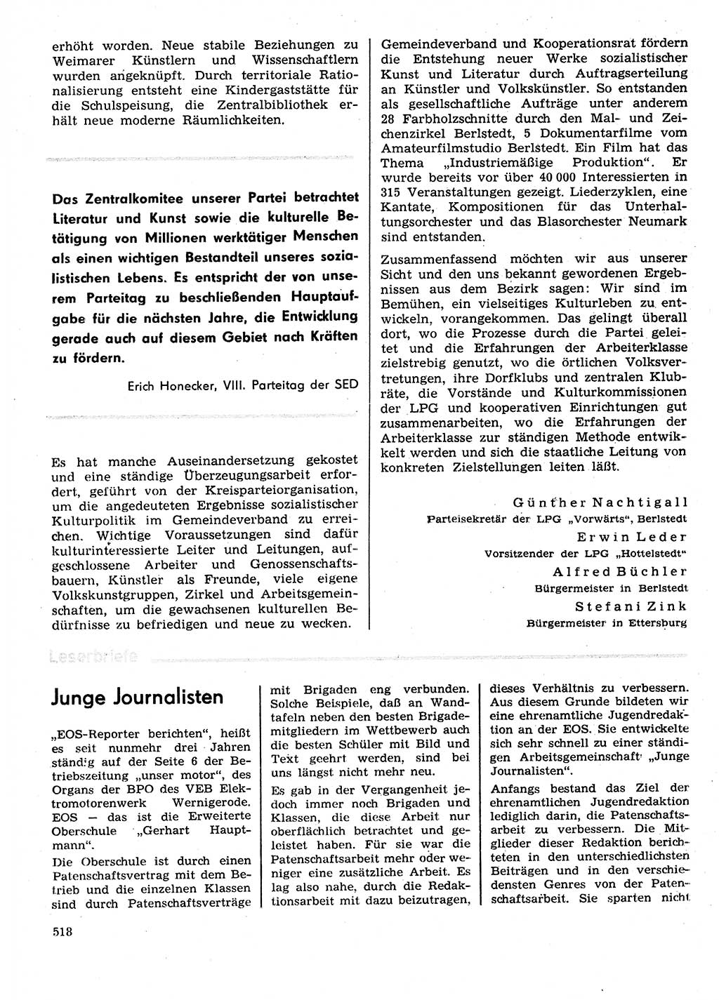 Neuer Weg (NW), Organ des Zentralkomitees (ZK) der SED (Sozialistische Einheitspartei Deutschlands) für Fragen des Parteilebens, 29. Jahrgang [Deutsche Demokratische Republik (DDR)] 1974, Seite 518 (NW ZK SED DDR 1974, S. 518)