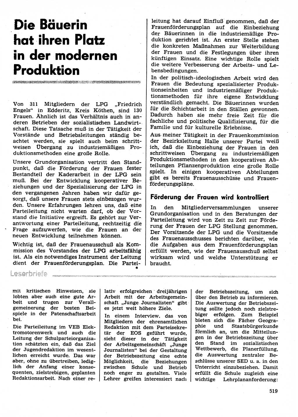 Neuer Weg (NW), Organ des Zentralkomitees (ZK) der SED (Sozialistische Einheitspartei Deutschlands) für Fragen des Parteilebens, 29. Jahrgang [Deutsche Demokratische Republik (DDR)] 1974, Seite 519 (NW ZK SED DDR 1974, S. 519)