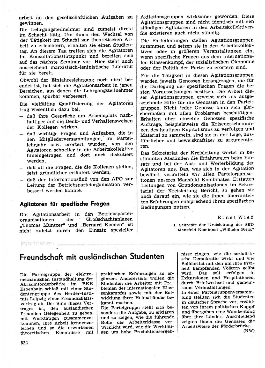 Neuer Weg (NW), Organ des Zentralkomitees (ZK) der SED (Sozialistische Einheitspartei Deutschlands) für Fragen des Parteilebens, 29. Jahrgang [Deutsche Demokratische Republik (DDR)] 1974, Seite 522 (NW ZK SED DDR 1974, S. 522)