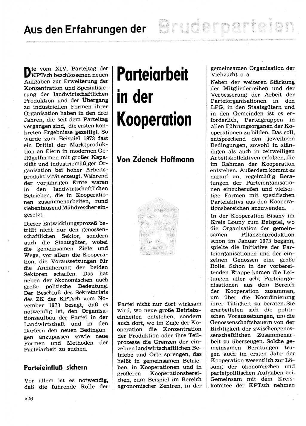 Neuer Weg (NW), Organ des Zentralkomitees (ZK) der SED (Sozialistische Einheitspartei Deutschlands) für Fragen des Parteilebens, 29. Jahrgang [Deutsche Demokratische Republik (DDR)] 1974, Seite 526 (NW ZK SED DDR 1974, S. 526)
