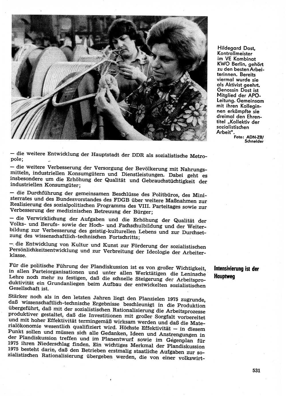 Neuer Weg (NW), Organ des Zentralkomitees (ZK) der SED (Sozialistische Einheitspartei Deutschlands) für Fragen des Parteilebens, 29. Jahrgang [Deutsche Demokratische Republik (DDR)] 1974, Seite 531 (NW ZK SED DDR 1974, S. 531)