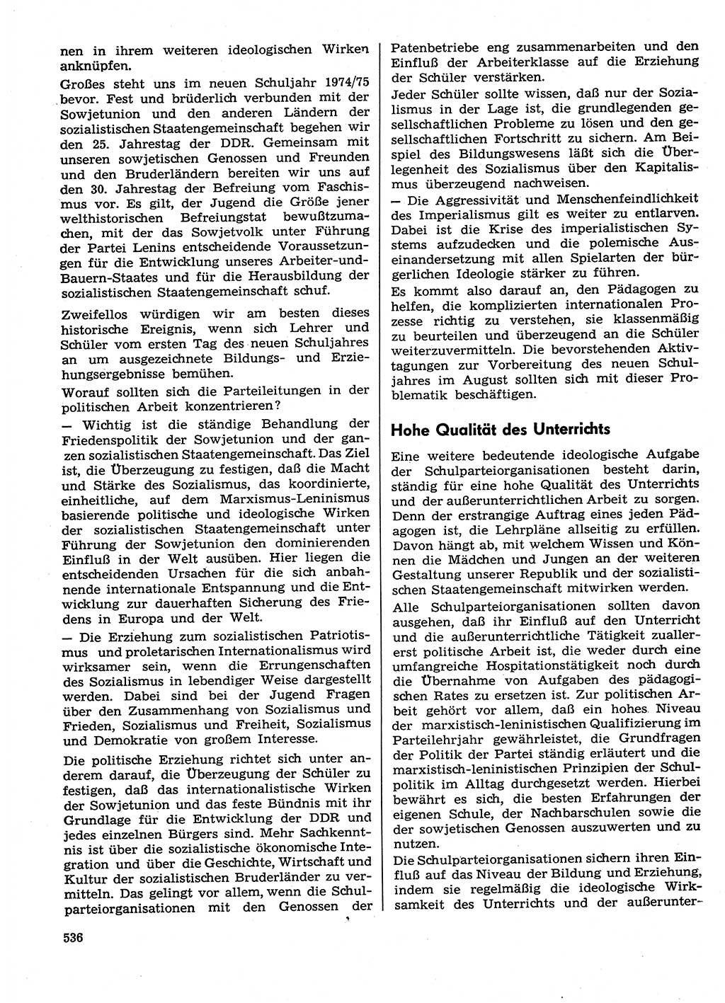 Neuer Weg (NW), Organ des Zentralkomitees (ZK) der SED (Sozialistische Einheitspartei Deutschlands) für Fragen des Parteilebens, 29. Jahrgang [Deutsche Demokratische Republik (DDR)] 1974, Seite 536 (NW ZK SED DDR 1974, S. 536)