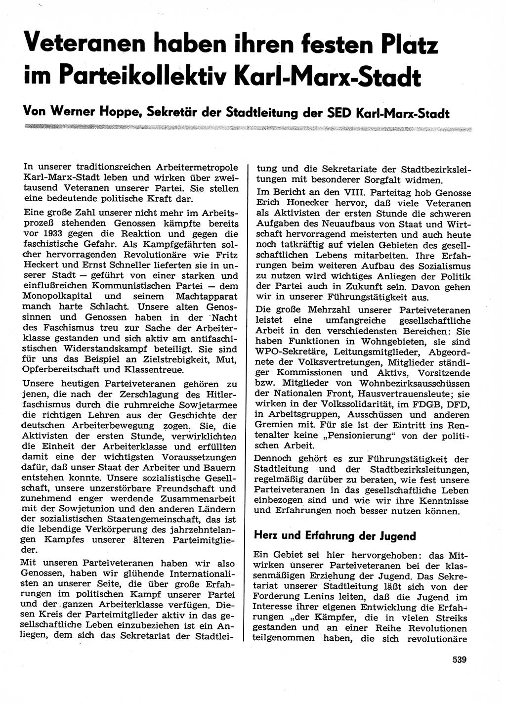 Neuer Weg (NW), Organ des Zentralkomitees (ZK) der SED (Sozialistische Einheitspartei Deutschlands) für Fragen des Parteilebens, 29. Jahrgang [Deutsche Demokratische Republik (DDR)] 1974, Seite 539 (NW ZK SED DDR 1974, S. 539)