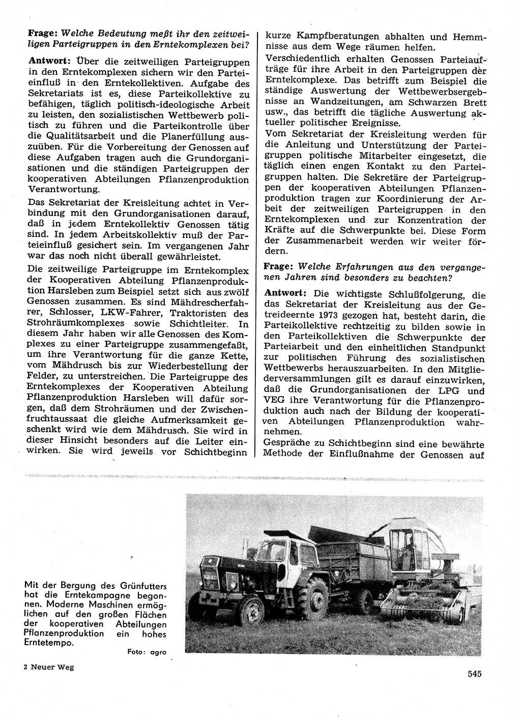 Neuer Weg (NW), Organ des Zentralkomitees (ZK) der SED (Sozialistische Einheitspartei Deutschlands) für Fragen des Parteilebens, 29. Jahrgang [Deutsche Demokratische Republik (DDR)] 1974, Seite 545 (NW ZK SED DDR 1974, S. 545)