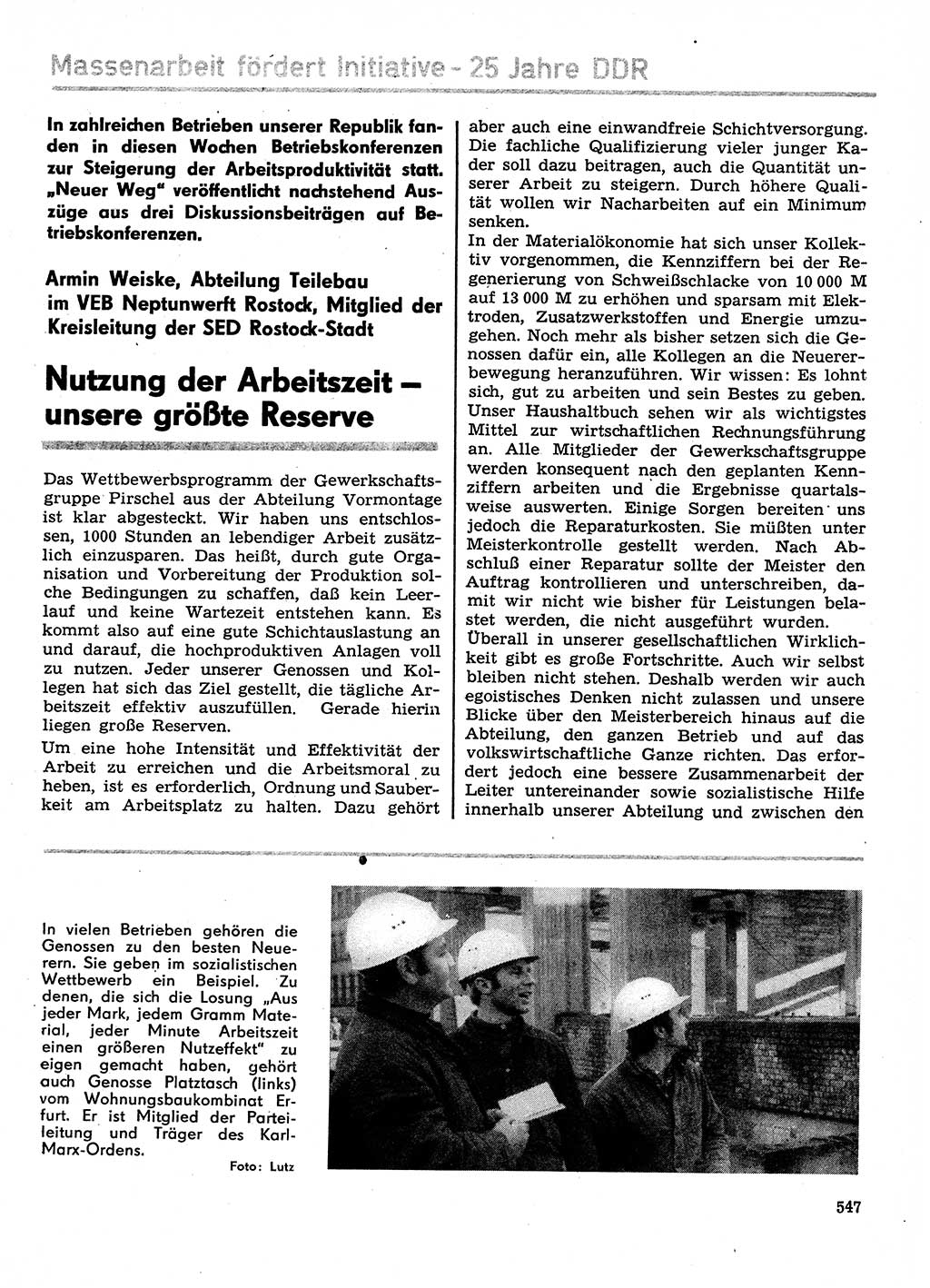 Neuer Weg (NW), Organ des Zentralkomitees (ZK) der SED (Sozialistische Einheitspartei Deutschlands) für Fragen des Parteilebens, 29. Jahrgang [Deutsche Demokratische Republik (DDR)] 1974, Seite 547 (NW ZK SED DDR 1974, S. 547)