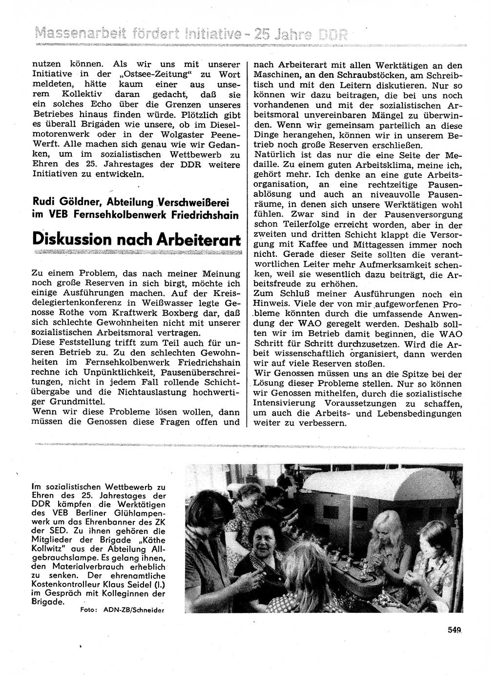 Neuer Weg (NW), Organ des Zentralkomitees (ZK) der SED (Sozialistische Einheitspartei Deutschlands) für Fragen des Parteilebens, 29. Jahrgang [Deutsche Demokratische Republik (DDR)] 1974, Seite 549 (NW ZK SED DDR 1974, S. 549)