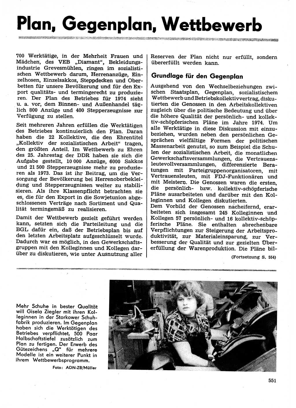 Neuer Weg (NW), Organ des Zentralkomitees (ZK) der SED (Sozialistische Einheitspartei Deutschlands) für Fragen des Parteilebens, 29. Jahrgang [Deutsche Demokratische Republik (DDR)] 1974, Seite 551 (NW ZK SED DDR 1974, S. 551)