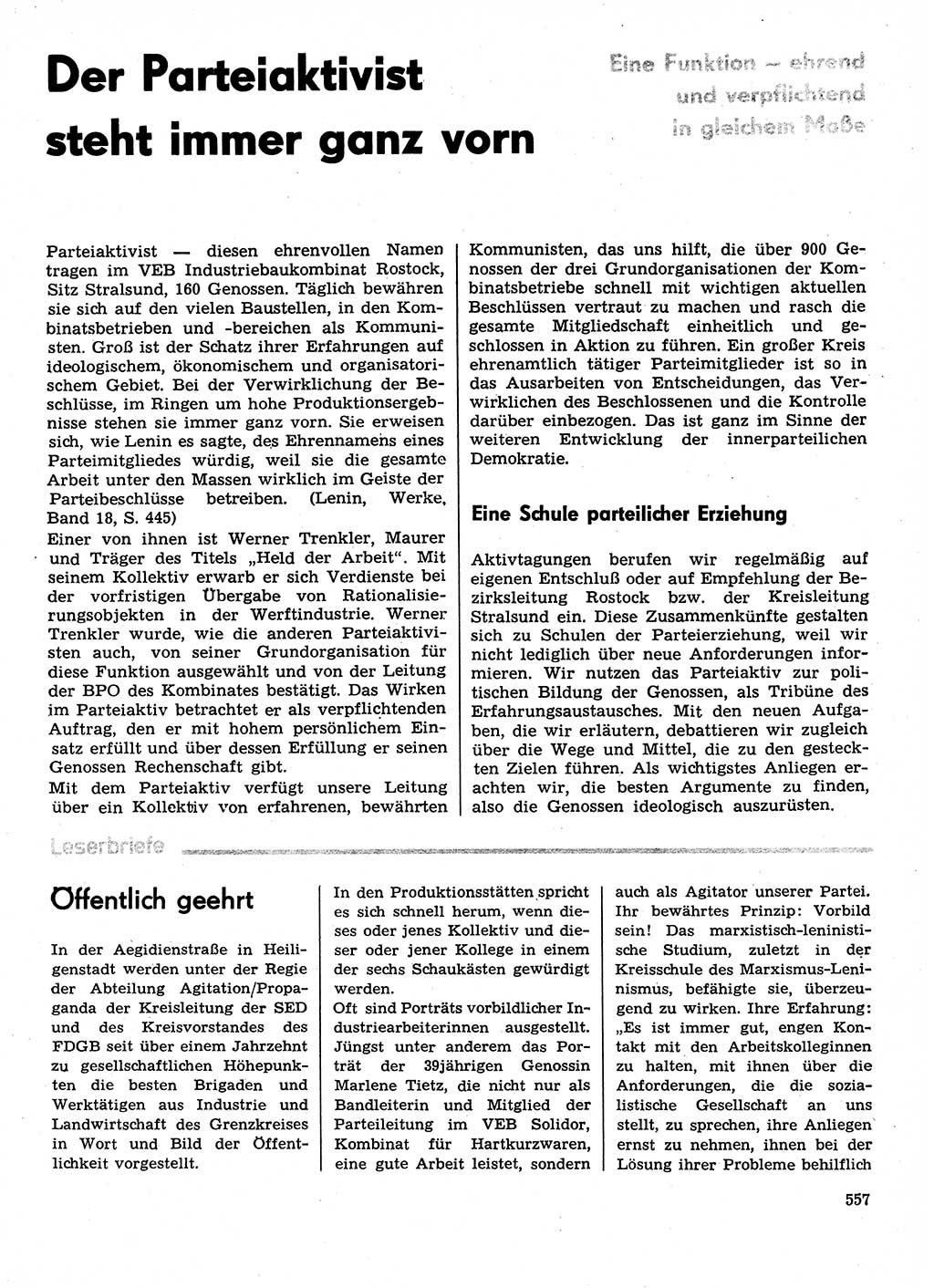 Neuer Weg (NW), Organ des Zentralkomitees (ZK) der SED (Sozialistische Einheitspartei Deutschlands) für Fragen des Parteilebens, 29. Jahrgang [Deutsche Demokratische Republik (DDR)] 1974, Seite 557 (NW ZK SED DDR 1974, S. 557)