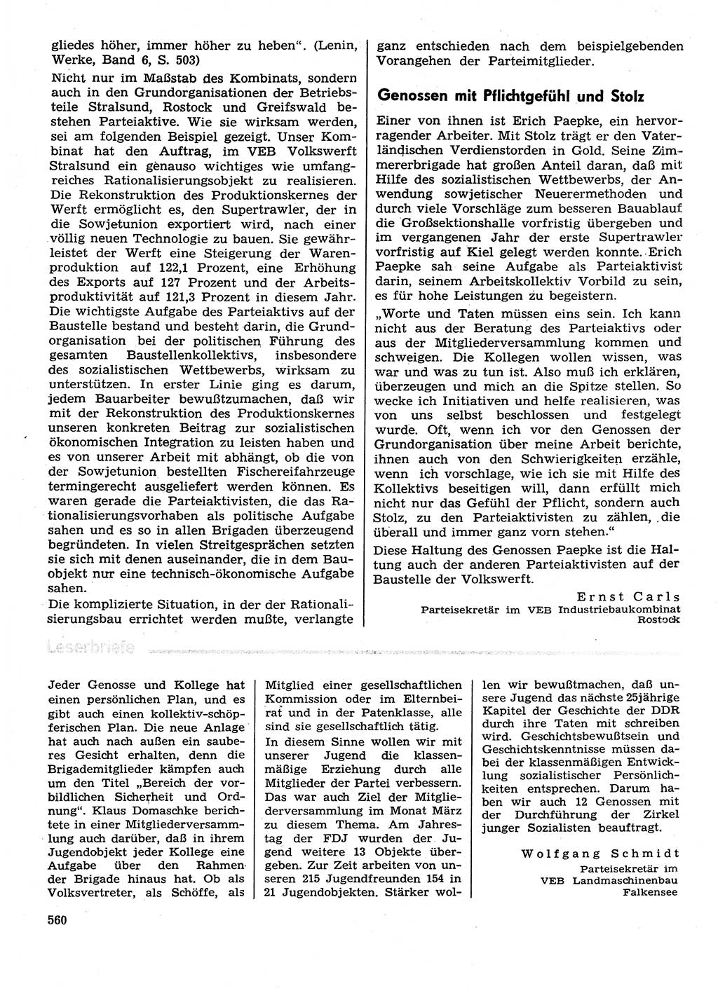 Neuer Weg (NW), Organ des Zentralkomitees (ZK) der SED (Sozialistische Einheitspartei Deutschlands) für Fragen des Parteilebens, 29. Jahrgang [Deutsche Demokratische Republik (DDR)] 1974, Seite 560 (NW ZK SED DDR 1974, S. 560)