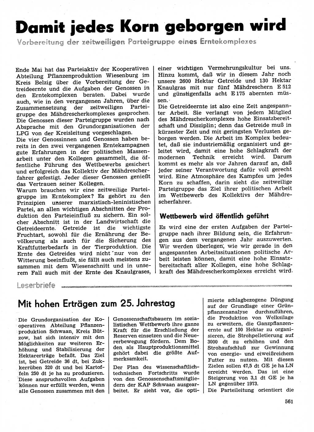 Neuer Weg (NW), Organ des Zentralkomitees (ZK) der SED (Sozialistische Einheitspartei Deutschlands) für Fragen des Parteilebens, 29. Jahrgang [Deutsche Demokratische Republik (DDR)] 1974, Seite 561 (NW ZK SED DDR 1974, S. 561)