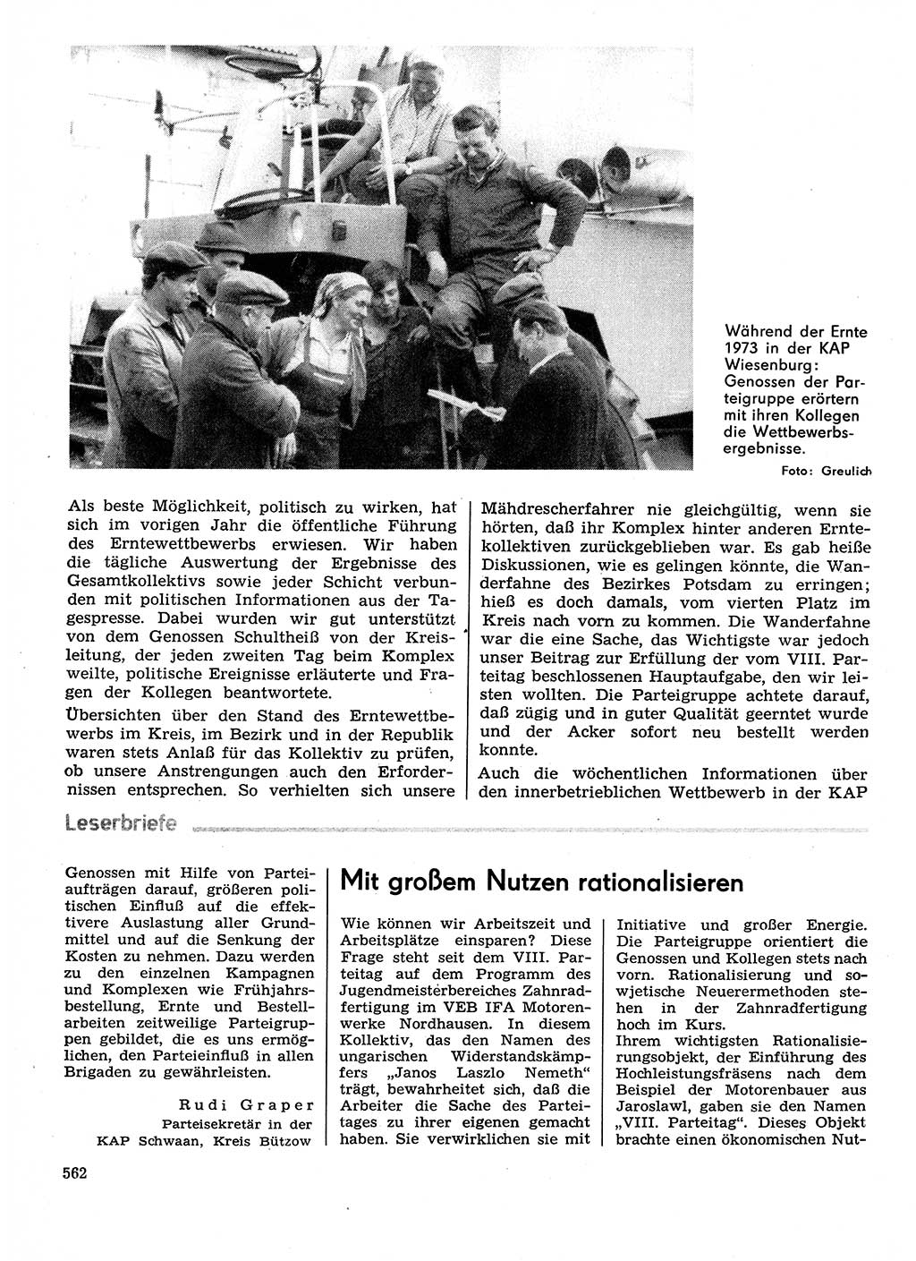 Neuer Weg (NW), Organ des Zentralkomitees (ZK) der SED (Sozialistische Einheitspartei Deutschlands) für Fragen des Parteilebens, 29. Jahrgang [Deutsche Demokratische Republik (DDR)] 1974, Seite 562 (NW ZK SED DDR 1974, S. 562)