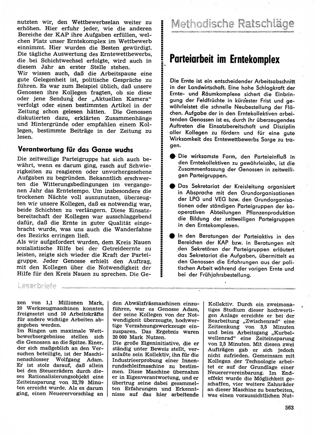 Neuer Weg (NW), Organ des Zentralkomitees (ZK) der SED (Sozialistische Einheitspartei Deutschlands) für Fragen des Parteilebens, 29. Jahrgang [Deutsche Demokratische Republik (DDR)] 1974, Seite 563 (NW ZK SED DDR 1974, S. 563)