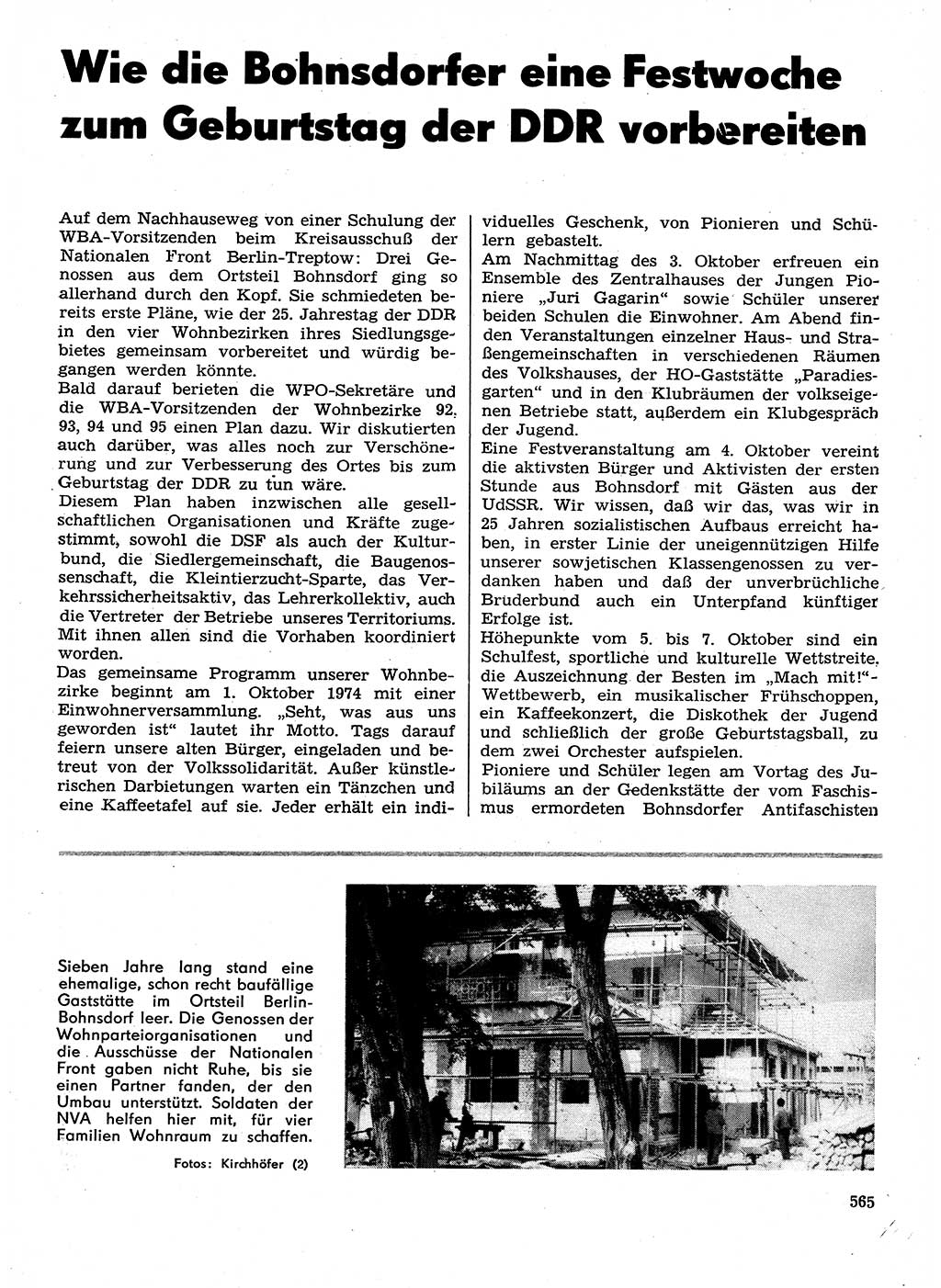 Neuer Weg (NW), Organ des Zentralkomitees (ZK) der SED (Sozialistische Einheitspartei Deutschlands) für Fragen des Parteilebens, 29. Jahrgang [Deutsche Demokratische Republik (DDR)] 1974, Seite 565 (NW ZK SED DDR 1974, S. 565)