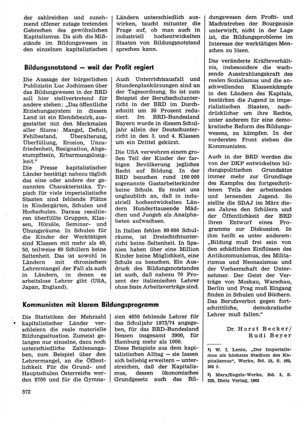 Neuer Weg (NW), Organ des Zentralkomitees (ZK) der SED (Sozialistische Einheitspartei Deutschlands) für Fragen des Parteilebens, 29. Jahrgang [Deutsche Demokratische Republik (DDR)] 1974, Seite 572 (NW ZK SED DDR 1974, S. 572)