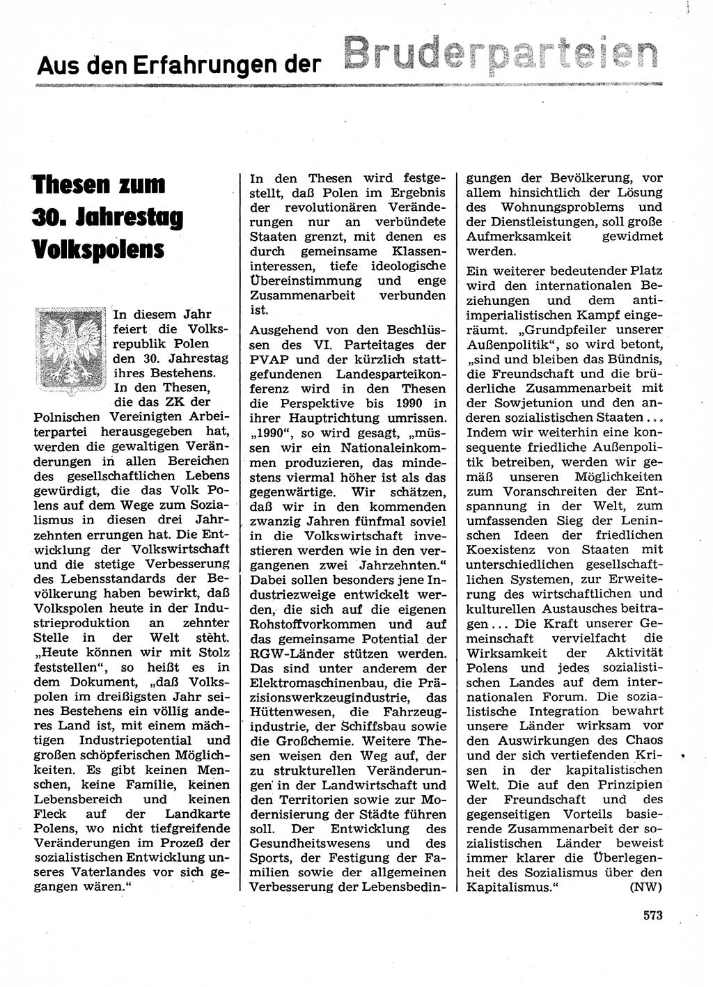 Neuer Weg (NW), Organ des Zentralkomitees (ZK) der SED (Sozialistische Einheitspartei Deutschlands) für Fragen des Parteilebens, 29. Jahrgang [Deutsche Demokratische Republik (DDR)] 1974, Seite 573 (NW ZK SED DDR 1974, S. 573)