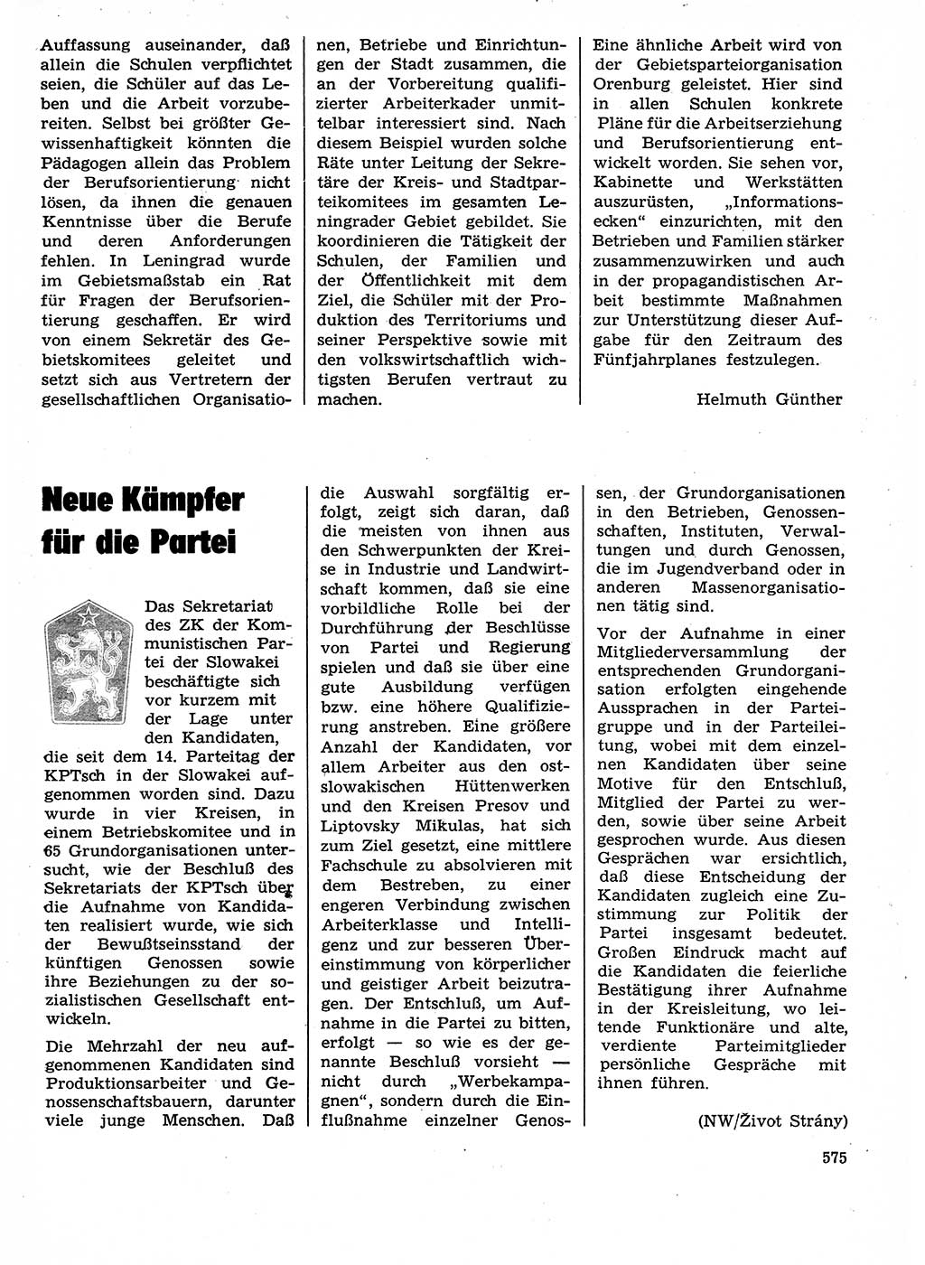 Neuer Weg (NW), Organ des Zentralkomitees (ZK) der SED (Sozialistische Einheitspartei Deutschlands) für Fragen des Parteilebens, 29. Jahrgang [Deutsche Demokratische Republik (DDR)] 1974, Seite 575 (NW ZK SED DDR 1974, S. 575)