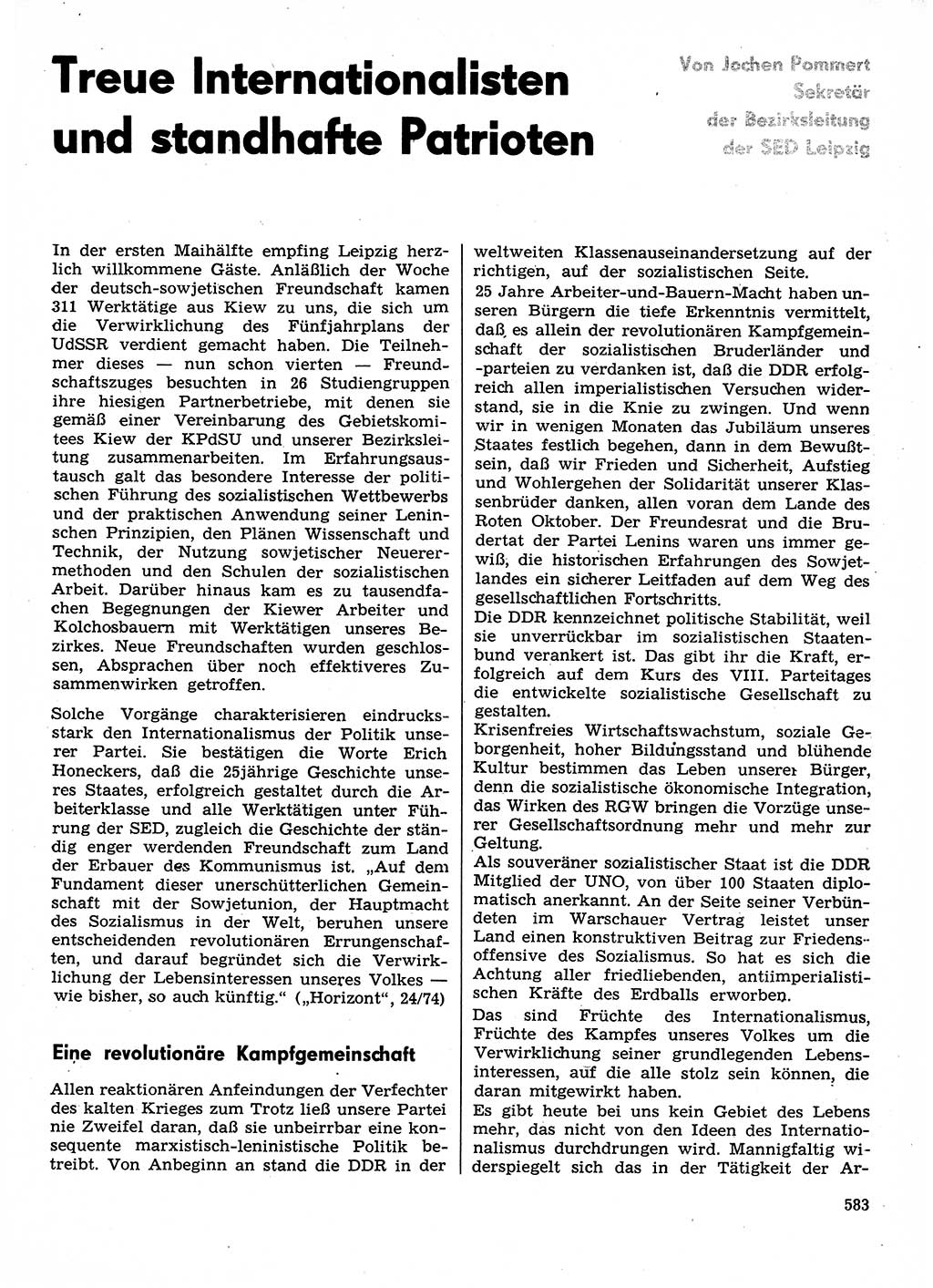 Neuer Weg (NW), Organ des Zentralkomitees (ZK) der SED (Sozialistische Einheitspartei Deutschlands) für Fragen des Parteilebens, 29. Jahrgang [Deutsche Demokratische Republik (DDR)] 1974, Seite 583 (NW ZK SED DDR 1974, S. 583)