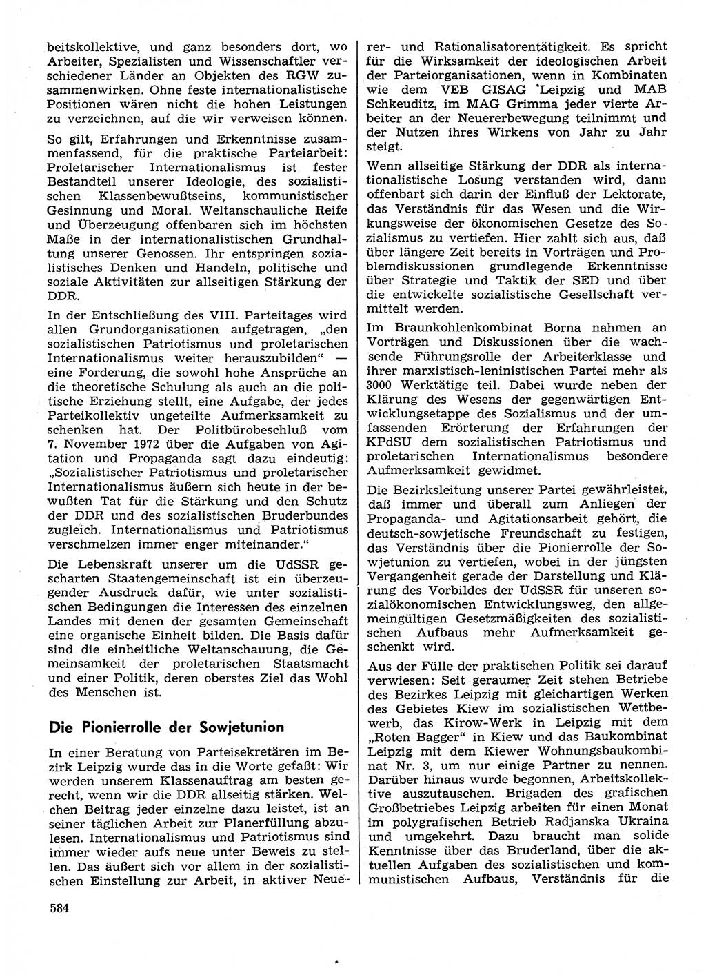 Neuer Weg (NW), Organ des Zentralkomitees (ZK) der SED (Sozialistische Einheitspartei Deutschlands) für Fragen des Parteilebens, 29. Jahrgang [Deutsche Demokratische Republik (DDR)] 1974, Seite 584 (NW ZK SED DDR 1974, S. 584)