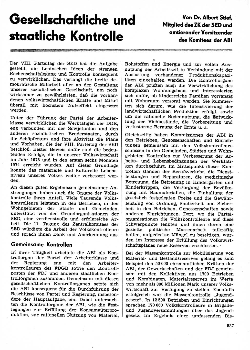 Neuer Weg (NW), Organ des Zentralkomitees (ZK) der SED (Sozialistische Einheitspartei Deutschlands) für Fragen des Parteilebens, 29. Jahrgang [Deutsche Demokratische Republik (DDR)] 1974, Seite 587 (NW ZK SED DDR 1974, S. 587)