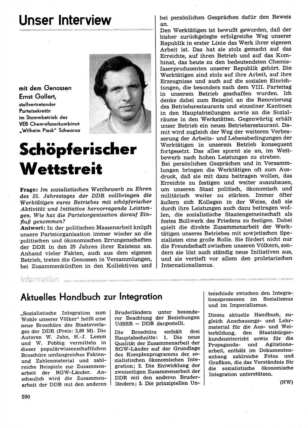 Neuer Weg (NW), Organ des Zentralkomitees (ZK) der SED (Sozialistische Einheitspartei Deutschlands) für Fragen des Parteilebens, 29. Jahrgang [Deutsche Demokratische Republik (DDR)] 1974, Seite 590 (NW ZK SED DDR 1974, S. 590)