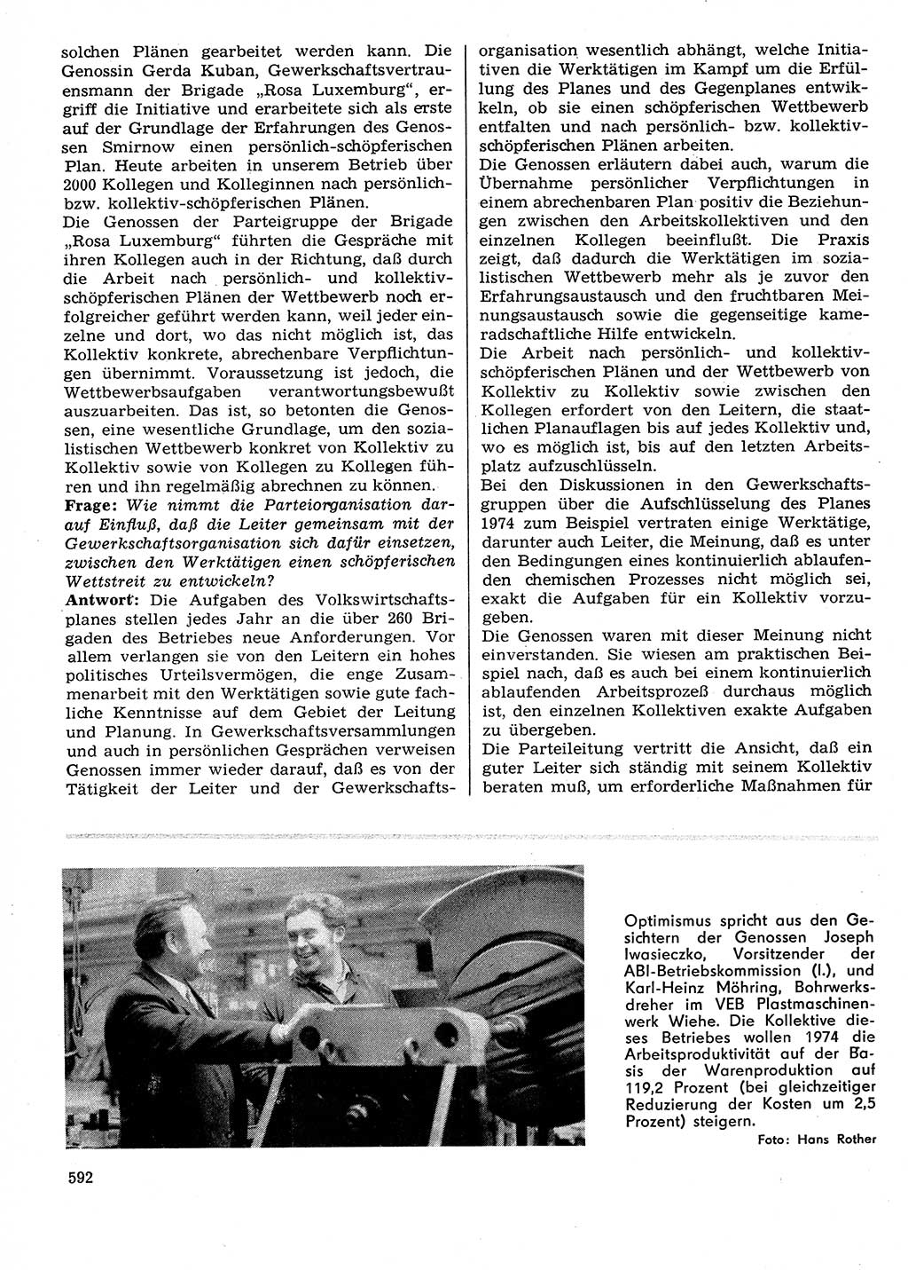 Neuer Weg (NW), Organ des Zentralkomitees (ZK) der SED (Sozialistische Einheitspartei Deutschlands) für Fragen des Parteilebens, 29. Jahrgang [Deutsche Demokratische Republik (DDR)] 1974, Seite 592 (NW ZK SED DDR 1974, S. 592)