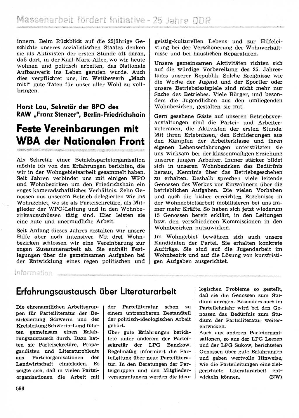 Neuer Weg (NW), Organ des Zentralkomitees (ZK) der SED (Sozialistische Einheitspartei Deutschlands) für Fragen des Parteilebens, 29. Jahrgang [Deutsche Demokratische Republik (DDR)] 1974, Seite 596 (NW ZK SED DDR 1974, S. 596)