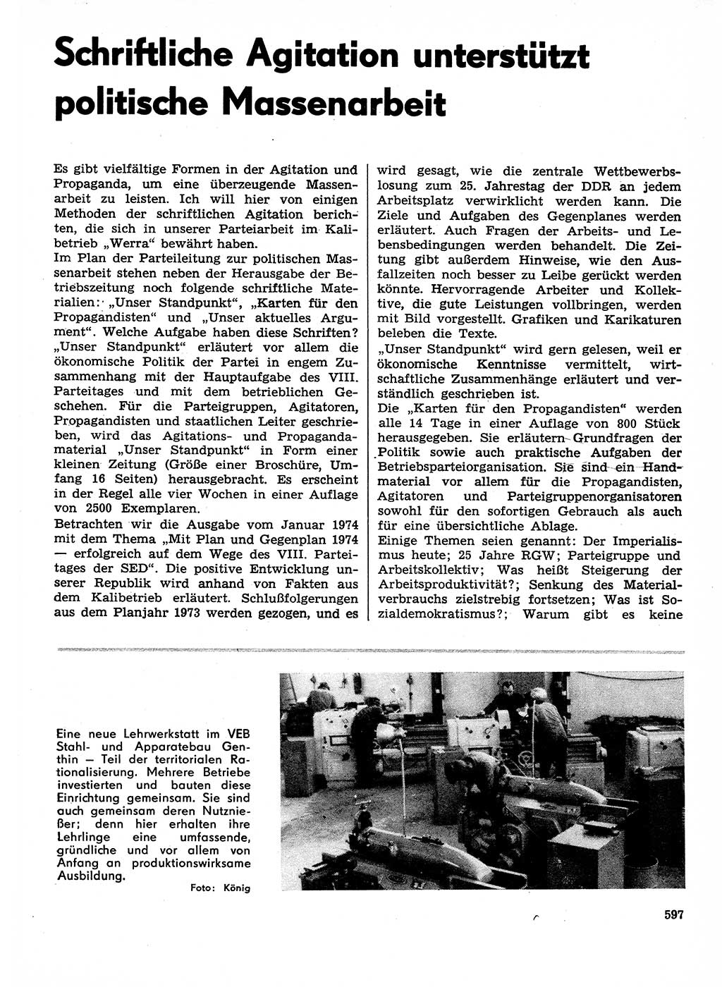 Neuer Weg (NW), Organ des Zentralkomitees (ZK) der SED (Sozialistische Einheitspartei Deutschlands) für Fragen des Parteilebens, 29. Jahrgang [Deutsche Demokratische Republik (DDR)] 1974, Seite 597 (NW ZK SED DDR 1974, S. 597)