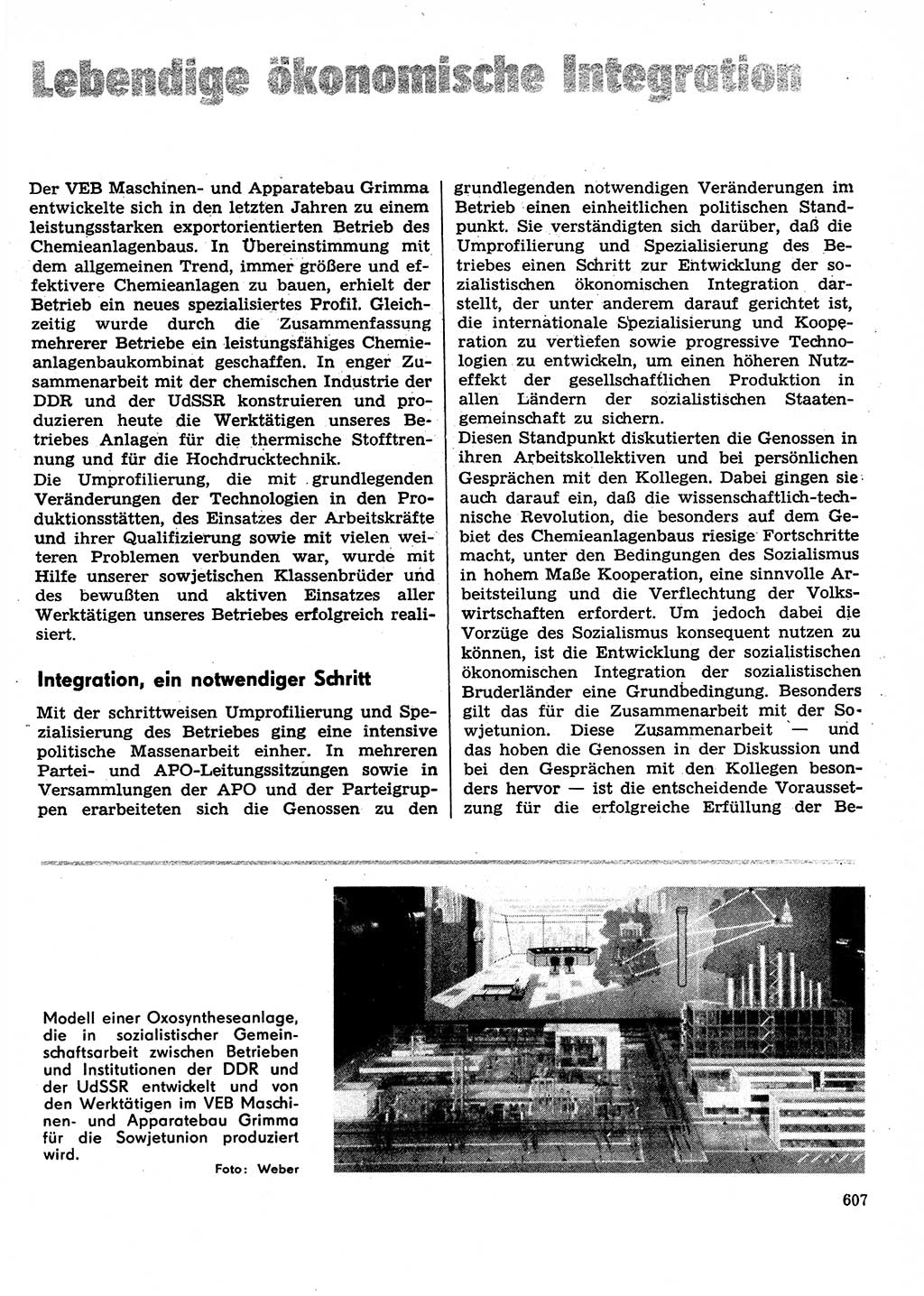 Neuer Weg (NW), Organ des Zentralkomitees (ZK) der SED (Sozialistische Einheitspartei Deutschlands) für Fragen des Parteilebens, 29. Jahrgang [Deutsche Demokratische Republik (DDR)] 1974, Seite 607 (NW ZK SED DDR 1974, S. 607)