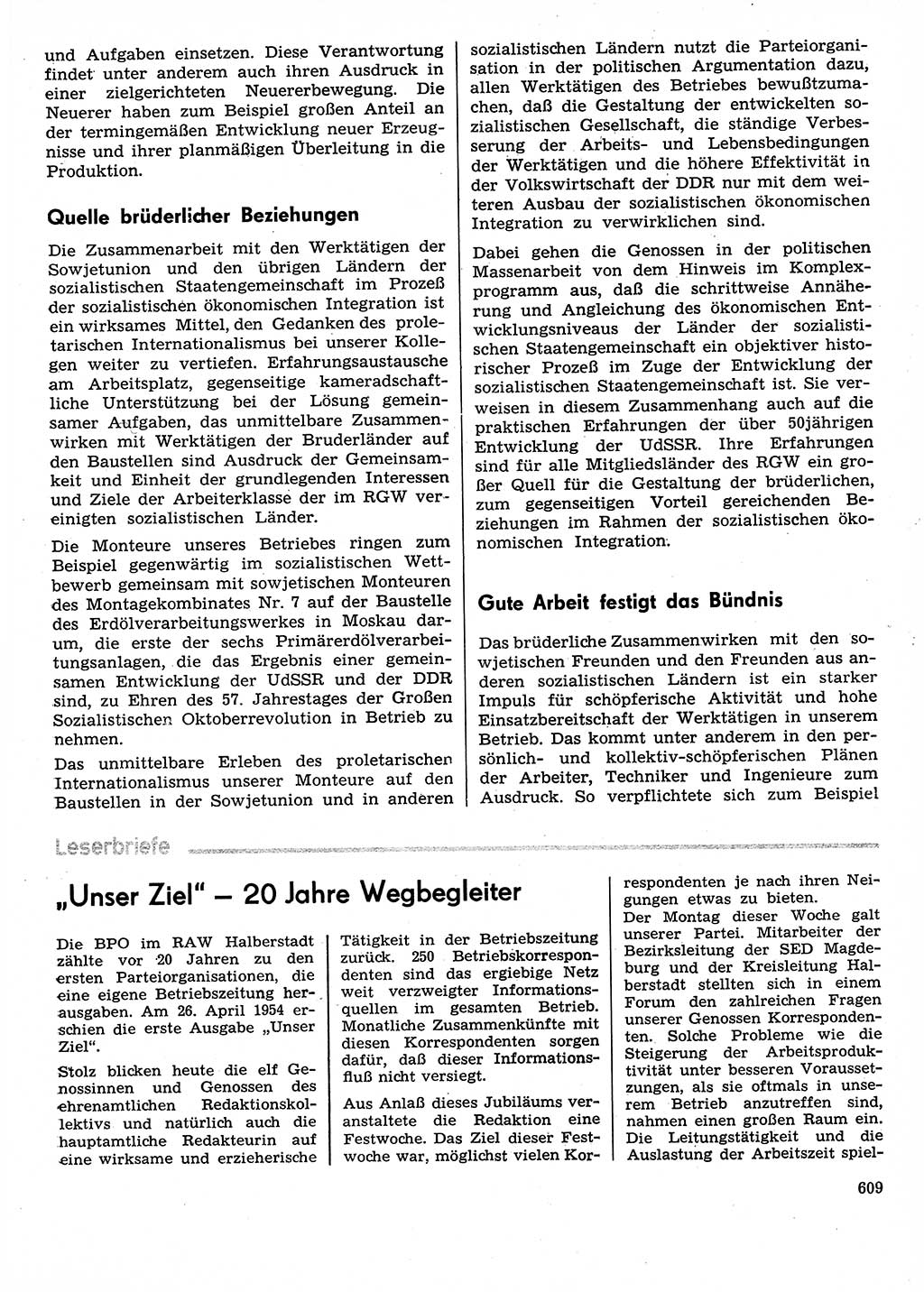 Neuer Weg (NW), Organ des Zentralkomitees (ZK) der SED (Sozialistische Einheitspartei Deutschlands) für Fragen des Parteilebens, 29. Jahrgang [Deutsche Demokratische Republik (DDR)] 1974, Seite 609 (NW ZK SED DDR 1974, S. 609)