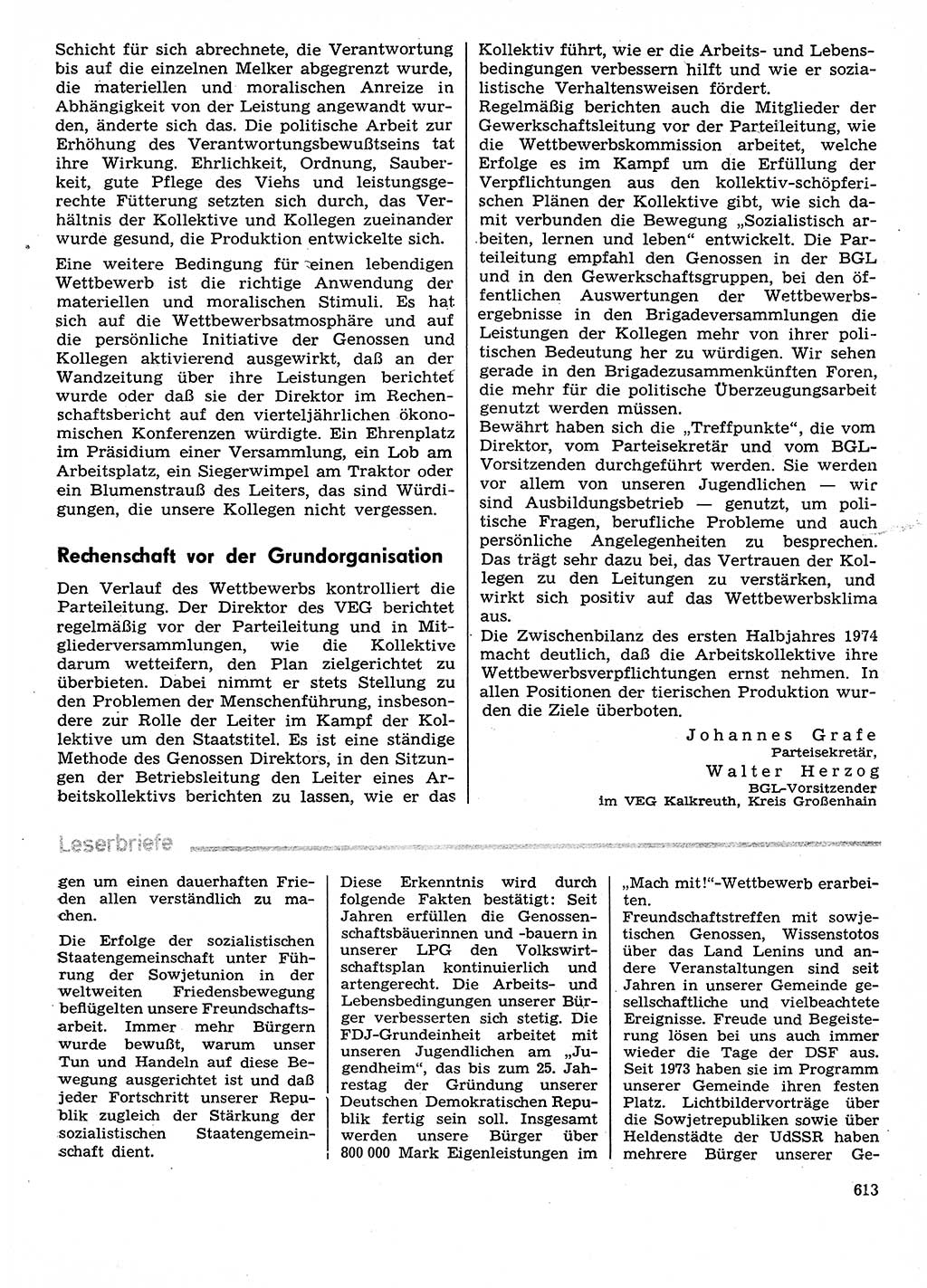 Neuer Weg (NW), Organ des Zentralkomitees (ZK) der SED (Sozialistische Einheitspartei Deutschlands) für Fragen des Parteilebens, 29. Jahrgang [Deutsche Demokratische Republik (DDR)] 1974, Seite 613 (NW ZK SED DDR 1974, S. 613)