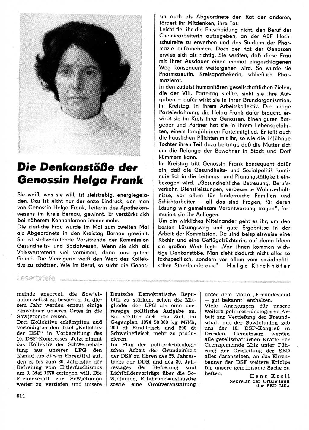 Neuer Weg (NW), Organ des Zentralkomitees (ZK) der SED (Sozialistische Einheitspartei Deutschlands) für Fragen des Parteilebens, 29. Jahrgang [Deutsche Demokratische Republik (DDR)] 1974, Seite 614 (NW ZK SED DDR 1974, S. 614)