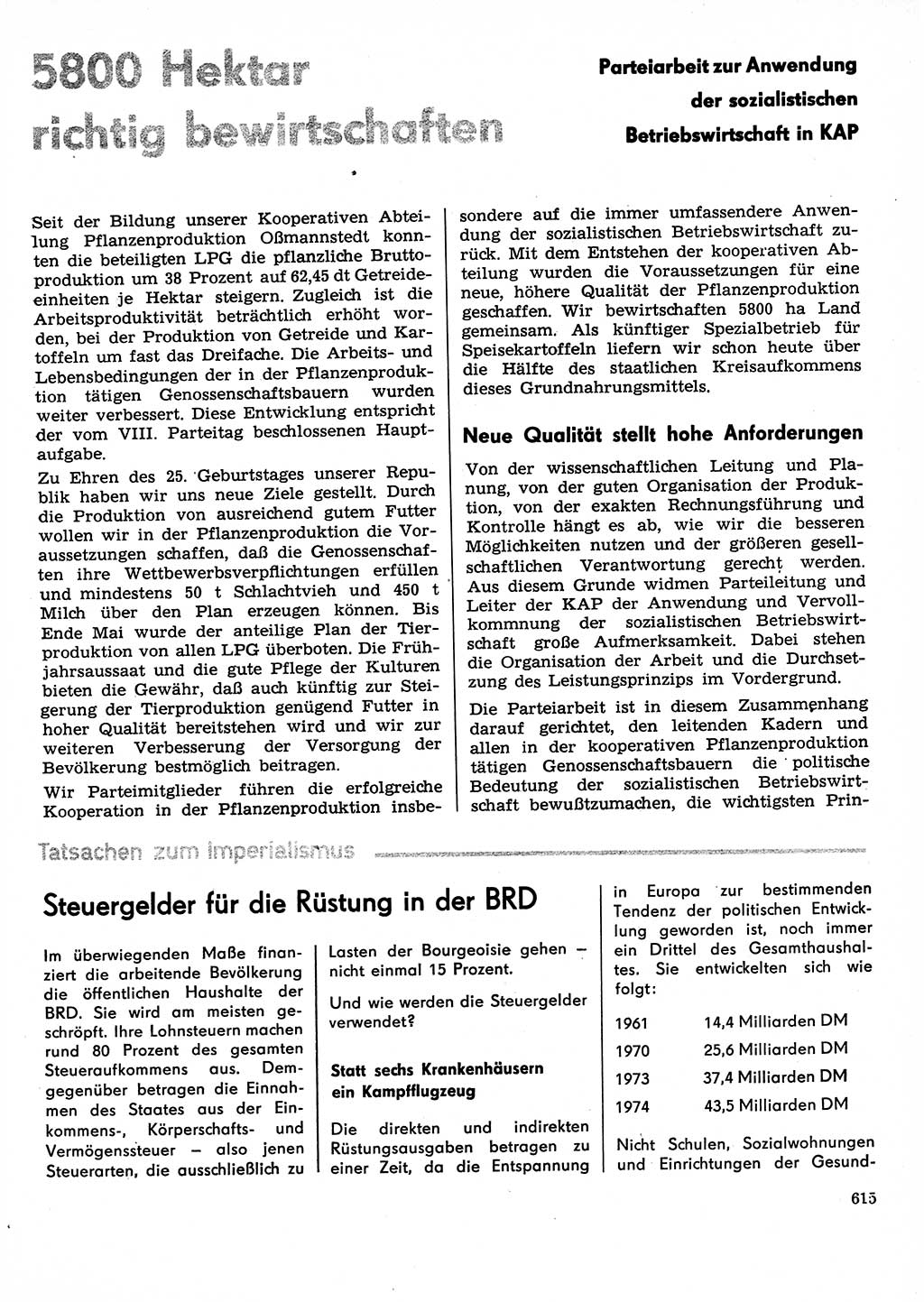 Neuer Weg (NW), Organ des Zentralkomitees (ZK) der SED (Sozialistische Einheitspartei Deutschlands) für Fragen des Parteilebens, 29. Jahrgang [Deutsche Demokratische Republik (DDR)] 1974, Seite 615 (NW ZK SED DDR 1974, S. 615)