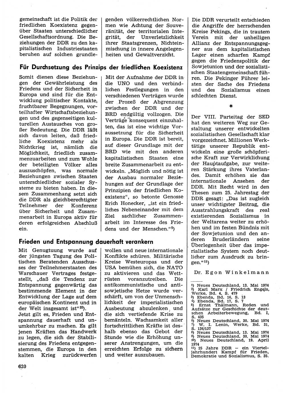Neuer Weg (NW), Organ des Zentralkomitees (ZK) der SED (Sozialistische Einheitspartei Deutschlands) für Fragen des Parteilebens, 29. Jahrgang [Deutsche Demokratische Republik (DDR)] 1974, Seite 620 (NW ZK SED DDR 1974, S. 620)