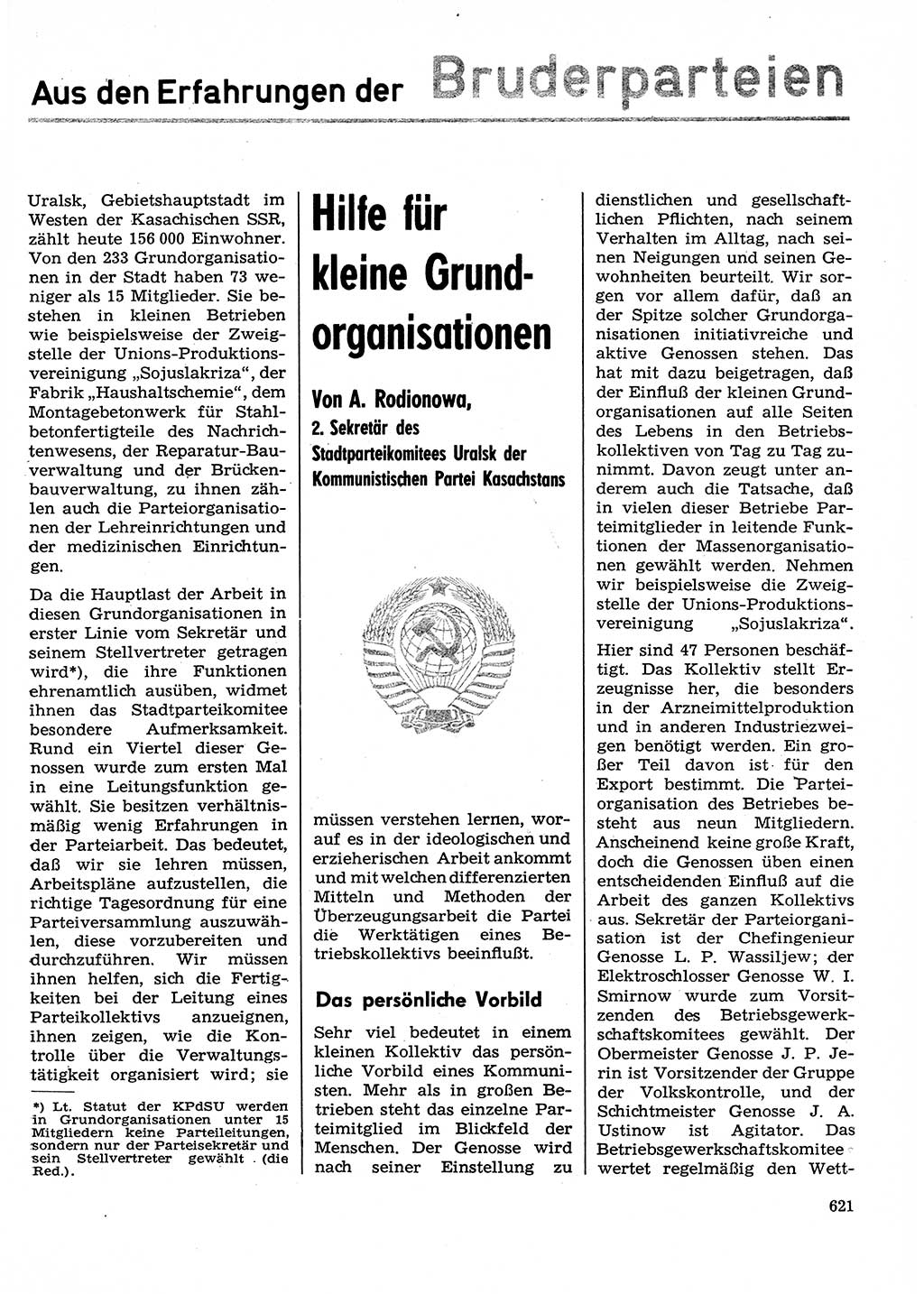 Neuer Weg (NW), Organ des Zentralkomitees (ZK) der SED (Sozialistische Einheitspartei Deutschlands) für Fragen des Parteilebens, 29. Jahrgang [Deutsche Demokratische Republik (DDR)] 1974, Seite 621 (NW ZK SED DDR 1974, S. 621)