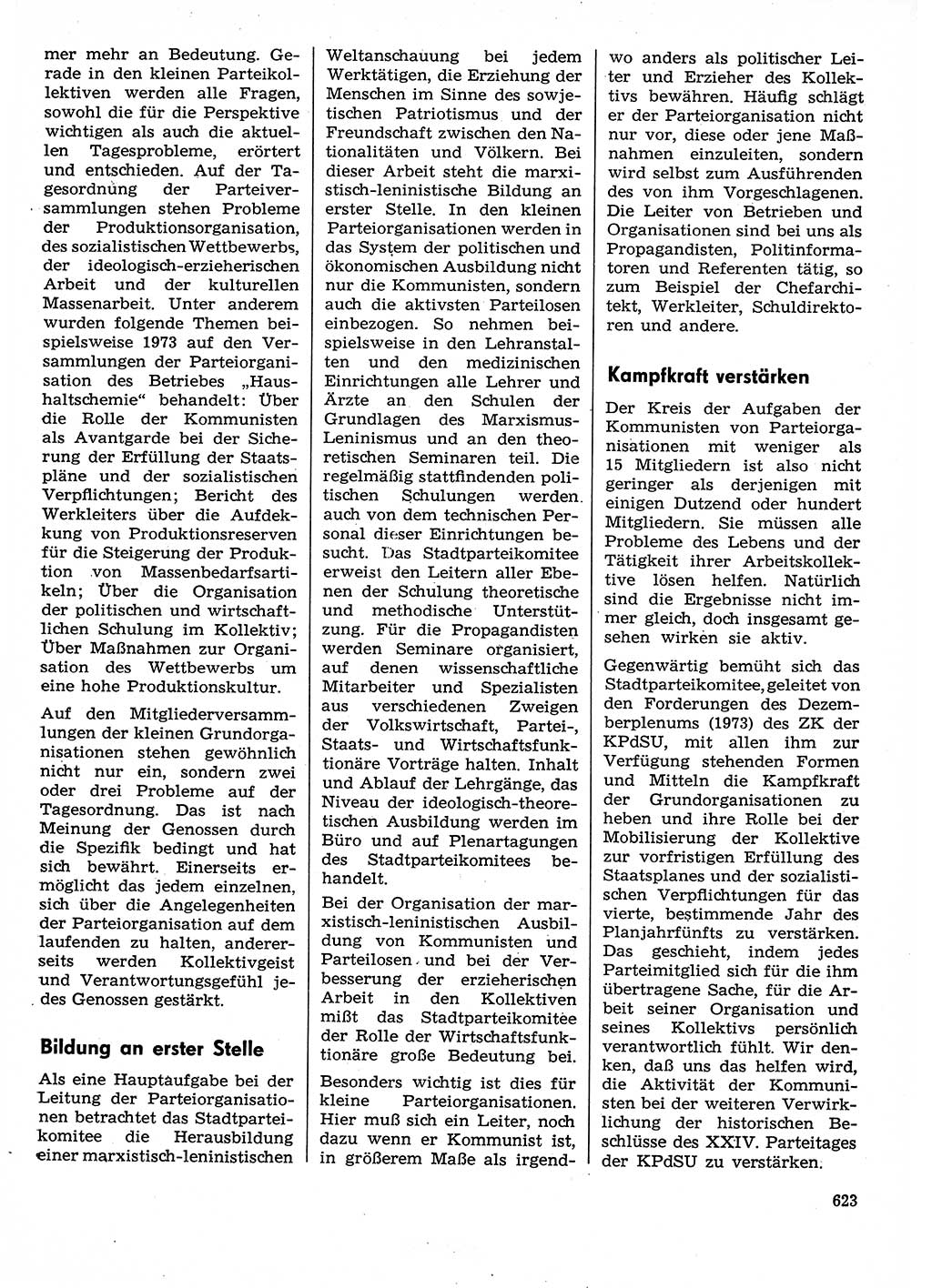 Neuer Weg (NW), Organ des Zentralkomitees (ZK) der SED (Sozialistische Einheitspartei Deutschlands) für Fragen des Parteilebens, 29. Jahrgang [Deutsche Demokratische Republik (DDR)] 1974, Seite 623 (NW ZK SED DDR 1974, S. 623)