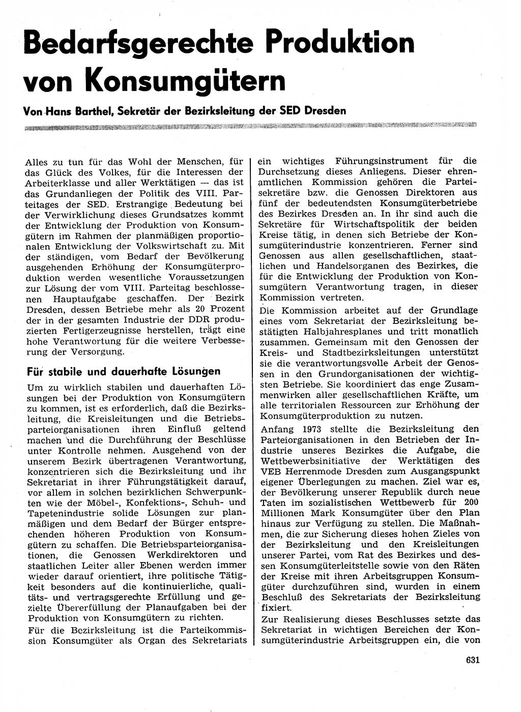Neuer Weg (NW), Organ des Zentralkomitees (ZK) der SED (Sozialistische Einheitspartei Deutschlands) für Fragen des Parteilebens, 29. Jahrgang [Deutsche Demokratische Republik (DDR)] 1974, Seite 631 (NW ZK SED DDR 1974, S. 631)