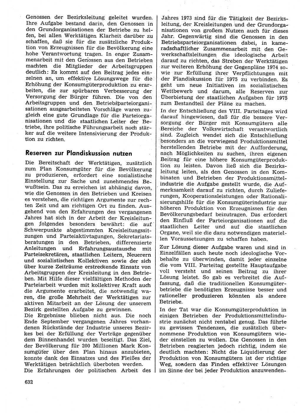 Neuer Weg (NW), Organ des Zentralkomitees (ZK) der SED (Sozialistische Einheitspartei Deutschlands) für Fragen des Parteilebens, 29. Jahrgang [Deutsche Demokratische Republik (DDR)] 1974, Seite 632 (NW ZK SED DDR 1974, S. 632)