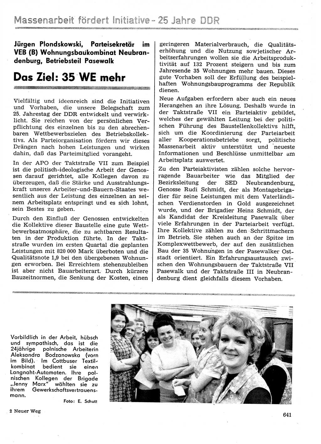 Neuer Weg (NW), Organ des Zentralkomitees (ZK) der SED (Sozialistische Einheitspartei Deutschlands) für Fragen des Parteilebens, 29. Jahrgang [Deutsche Demokratische Republik (DDR)] 1974, Seite 641 (NW ZK SED DDR 1974, S. 641)