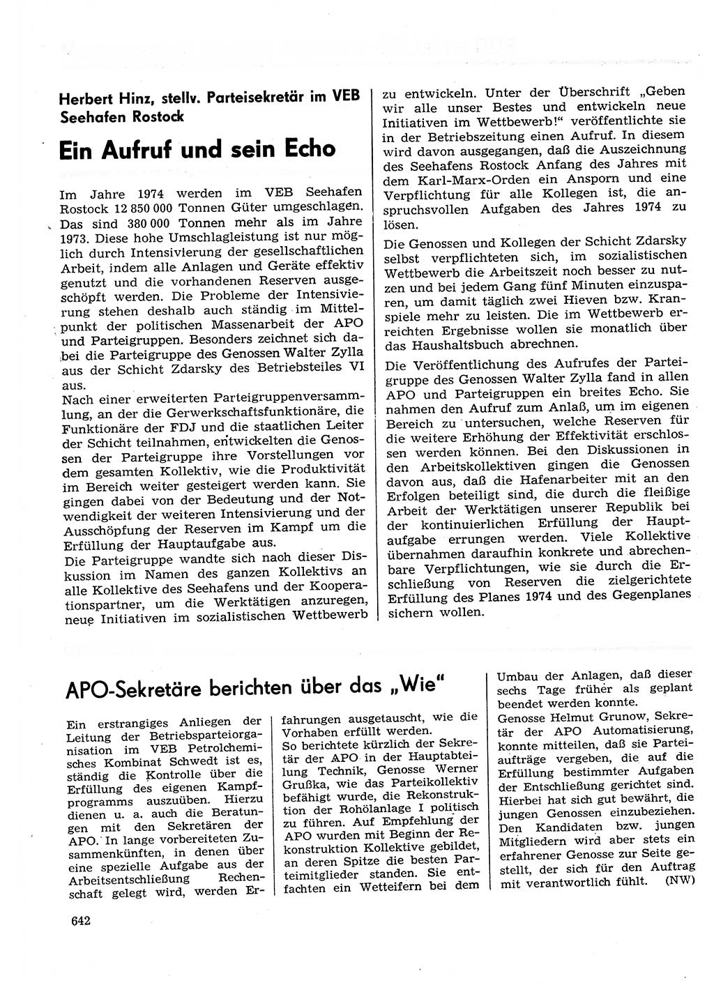 Neuer Weg (NW), Organ des Zentralkomitees (ZK) der SED (Sozialistische Einheitspartei Deutschlands) für Fragen des Parteilebens, 29. Jahrgang [Deutsche Demokratische Republik (DDR)] 1974, Seite 642 (NW ZK SED DDR 1974, S. 642)