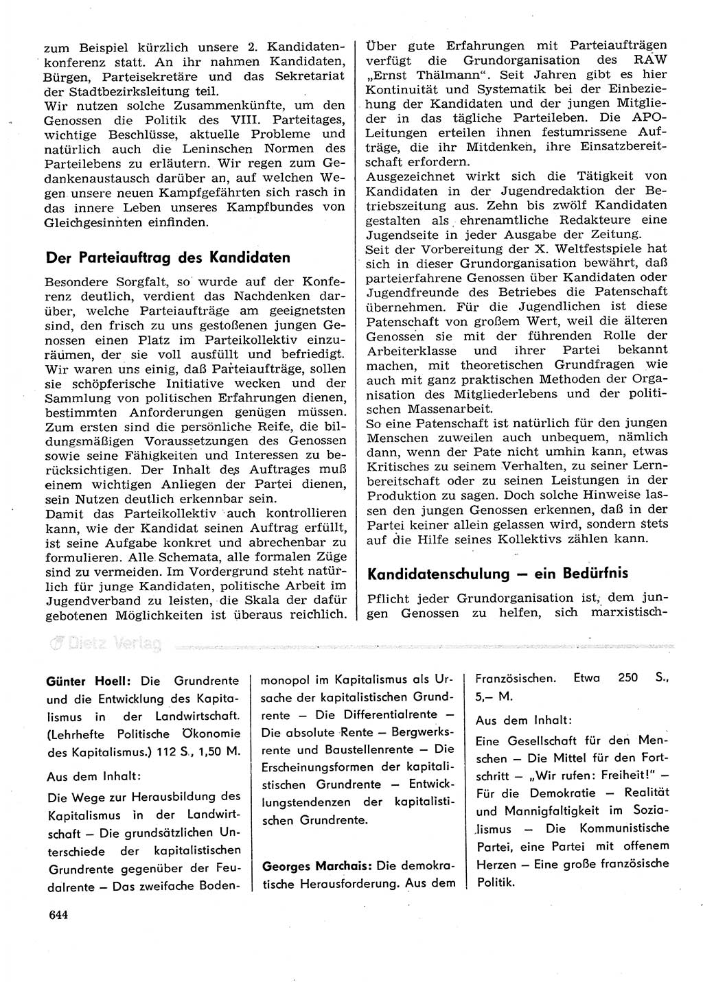 Neuer Weg (NW), Organ des Zentralkomitees (ZK) der SED (Sozialistische Einheitspartei Deutschlands) für Fragen des Parteilebens, 29. Jahrgang [Deutsche Demokratische Republik (DDR)] 1974, Seite 644 (NW ZK SED DDR 1974, S. 644)