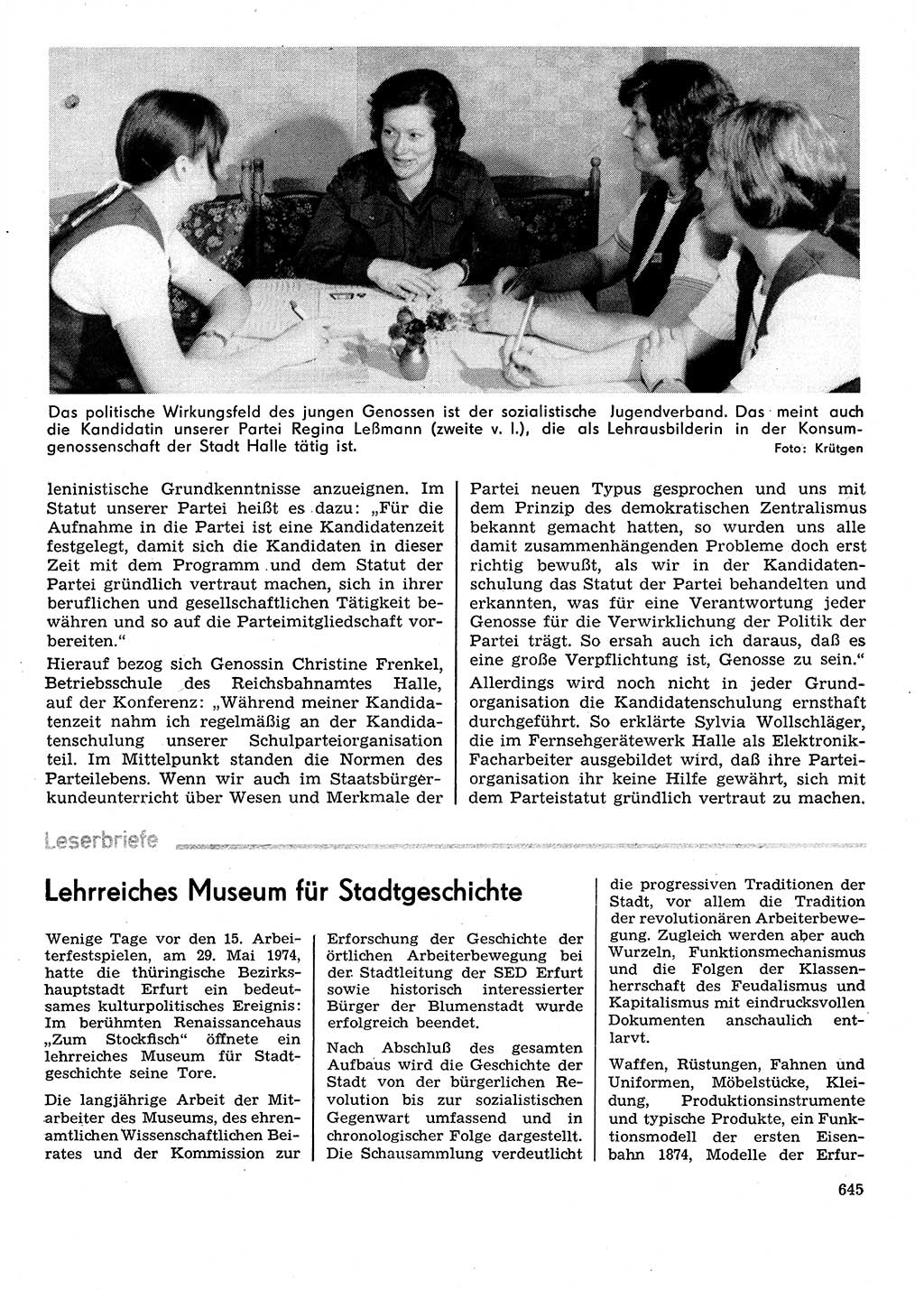 Neuer Weg (NW), Organ des Zentralkomitees (ZK) der SED (Sozialistische Einheitspartei Deutschlands) für Fragen des Parteilebens, 29. Jahrgang [Deutsche Demokratische Republik (DDR)] 1974, Seite 645 (NW ZK SED DDR 1974, S. 645)